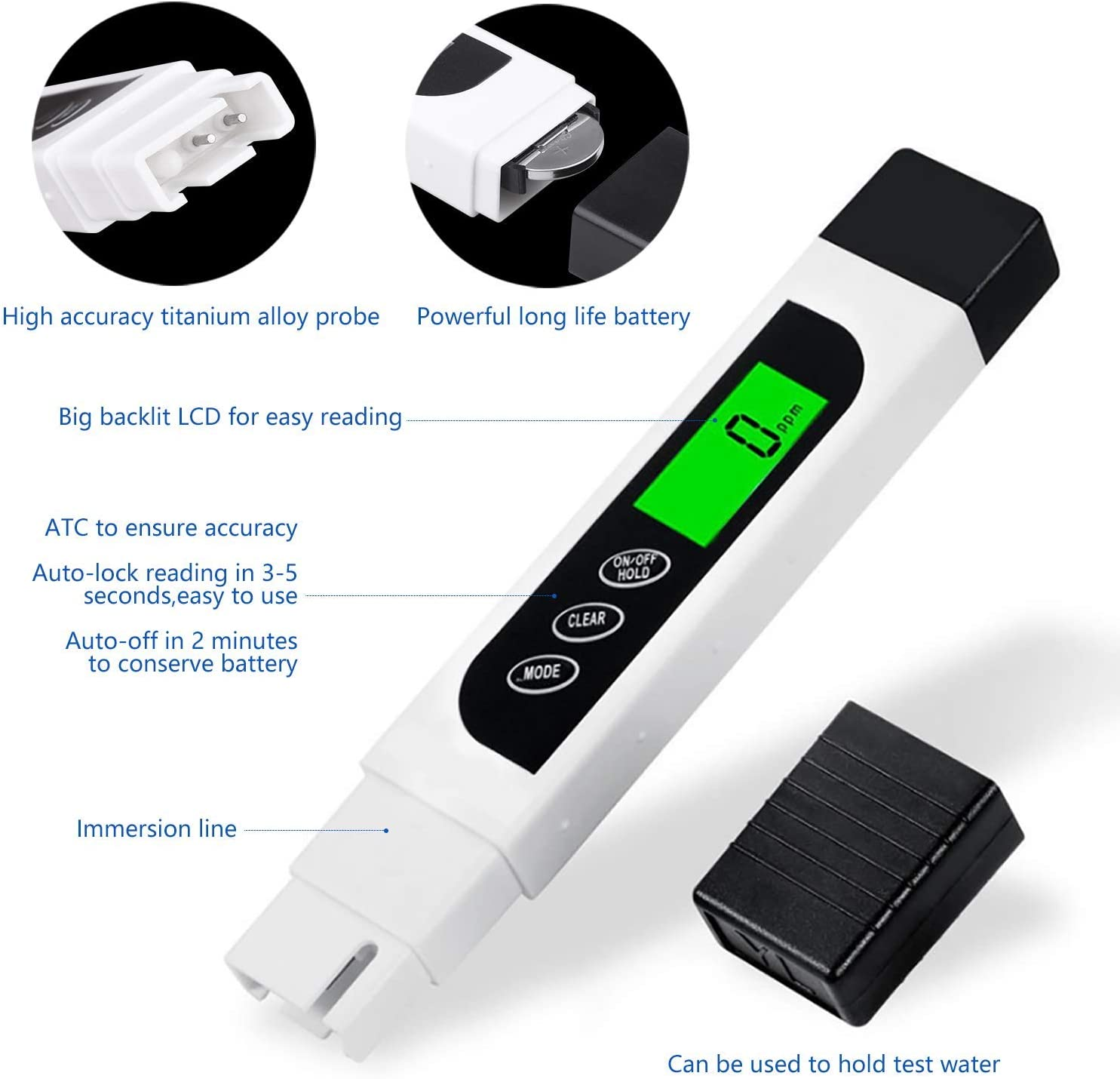 Digital Water Quality Tester, TDS EC Temperature Meter 3 in 1, 0-9999 Ppm LCD Display for Drinking Water Test, Swimming Pool, Aquarium Test, RO/DI Water, Hydroponics image number 6