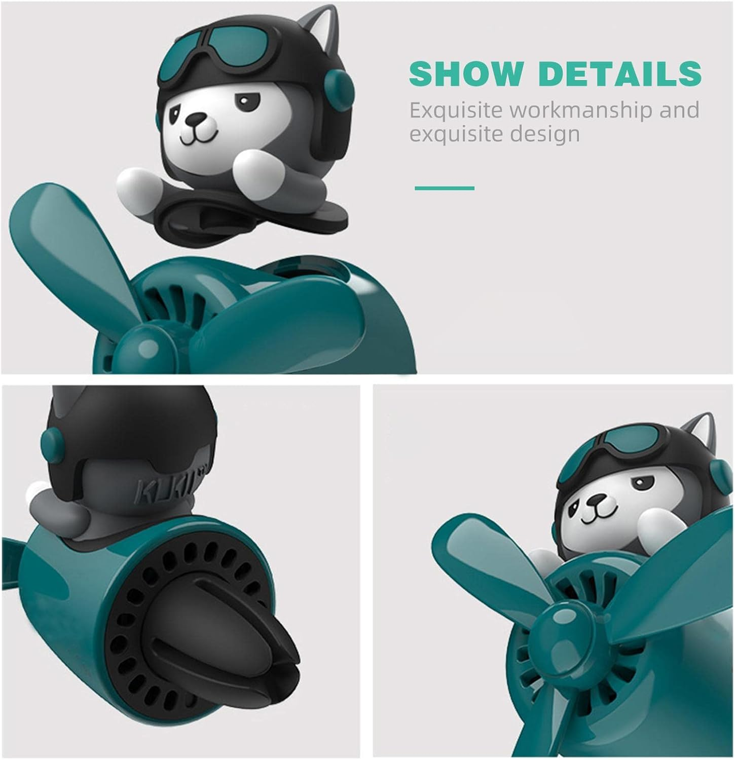 2 Pack Car Air Freshener, Cute Bear Pilot Car Diffuser, Rotating Propeller Air Outlet Vent Fresheners Aromatherapy Ornament, Automotive Air Fresheners Car Accessories - 2 Green Huskies image number 2