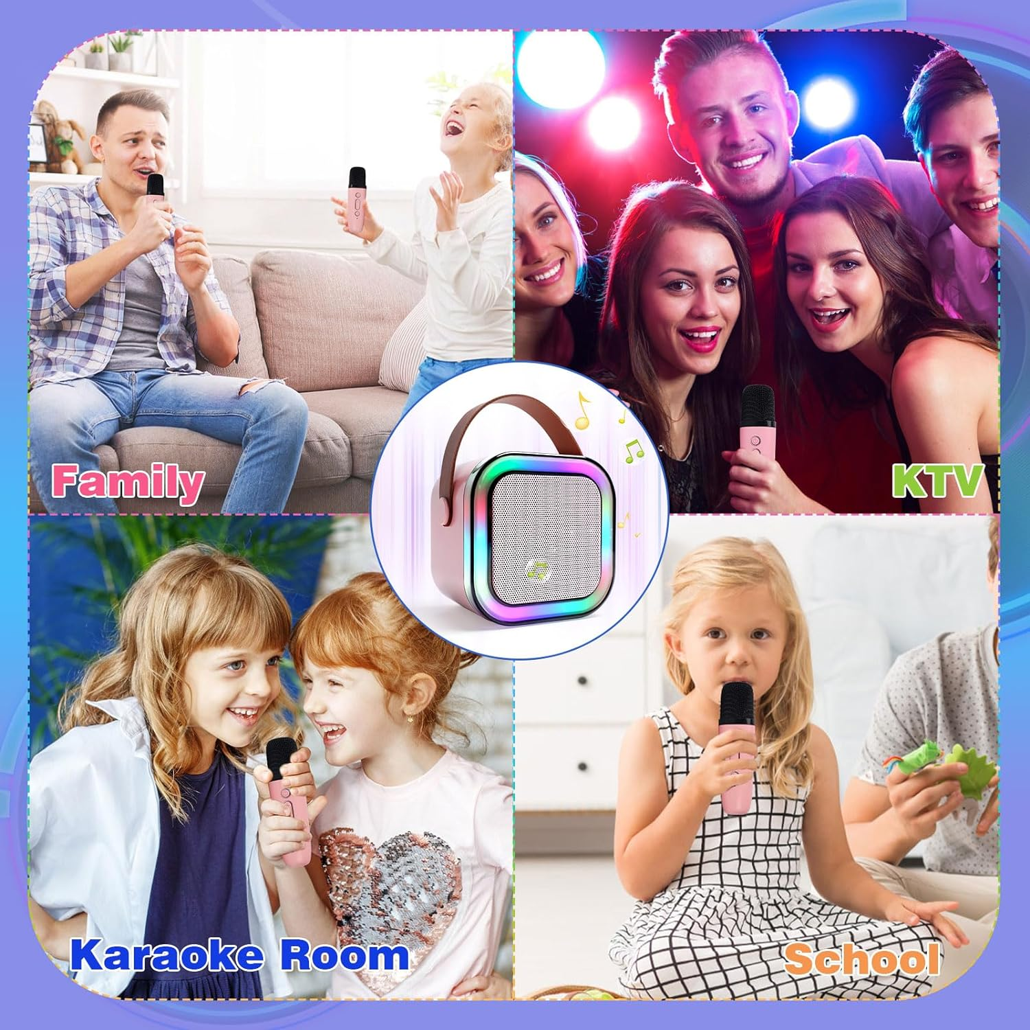 Kids Karaoke Microphone with Bluetooth Speaker for Kids Toys for Boys and Girls 3-12 Years Old, 5-8 Years Old Girls Gifts (Pink 2 Mic) image number 1