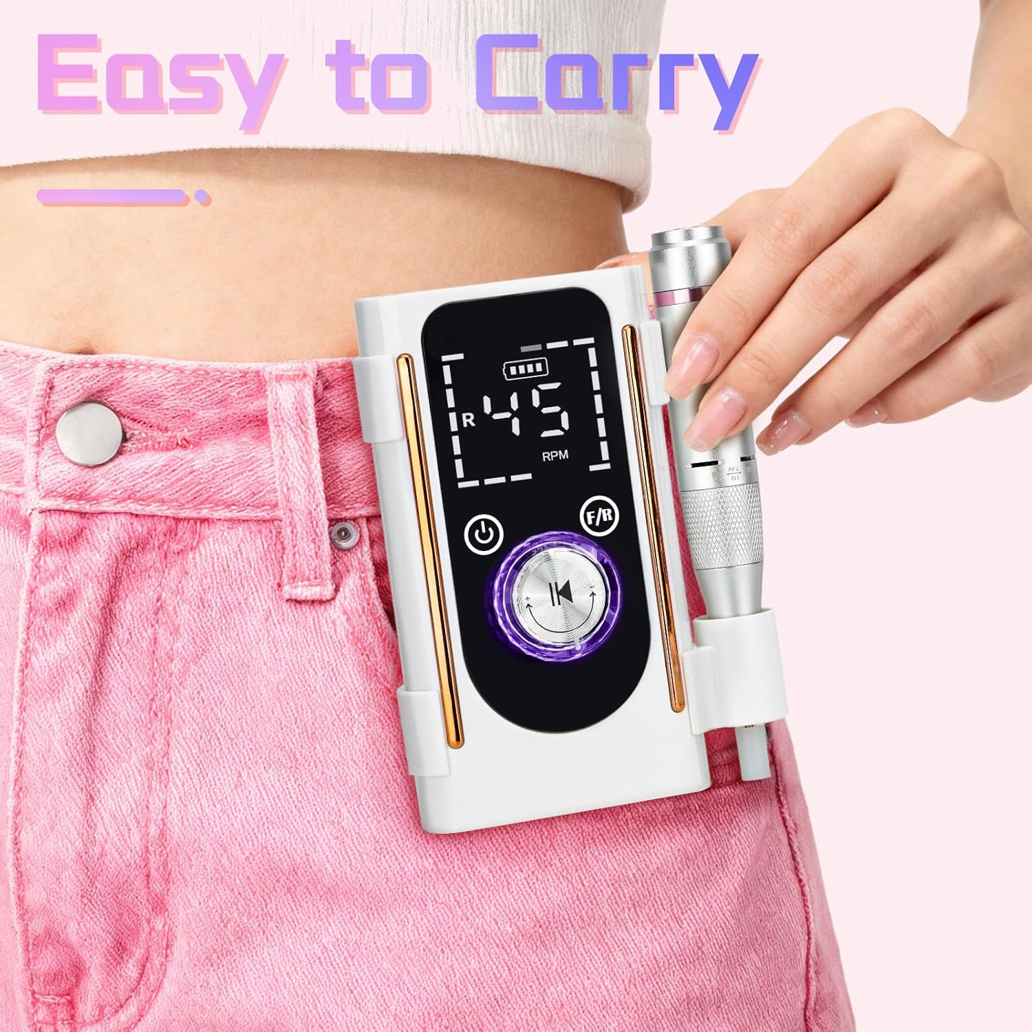 Nail Drill Portable Electric Nail File 45000RPM Rechargeable Nail Drill Professional with Bits & Base for Acrylic Gel Nails E File Machine Manicure Polishing for Salon Home image number 3