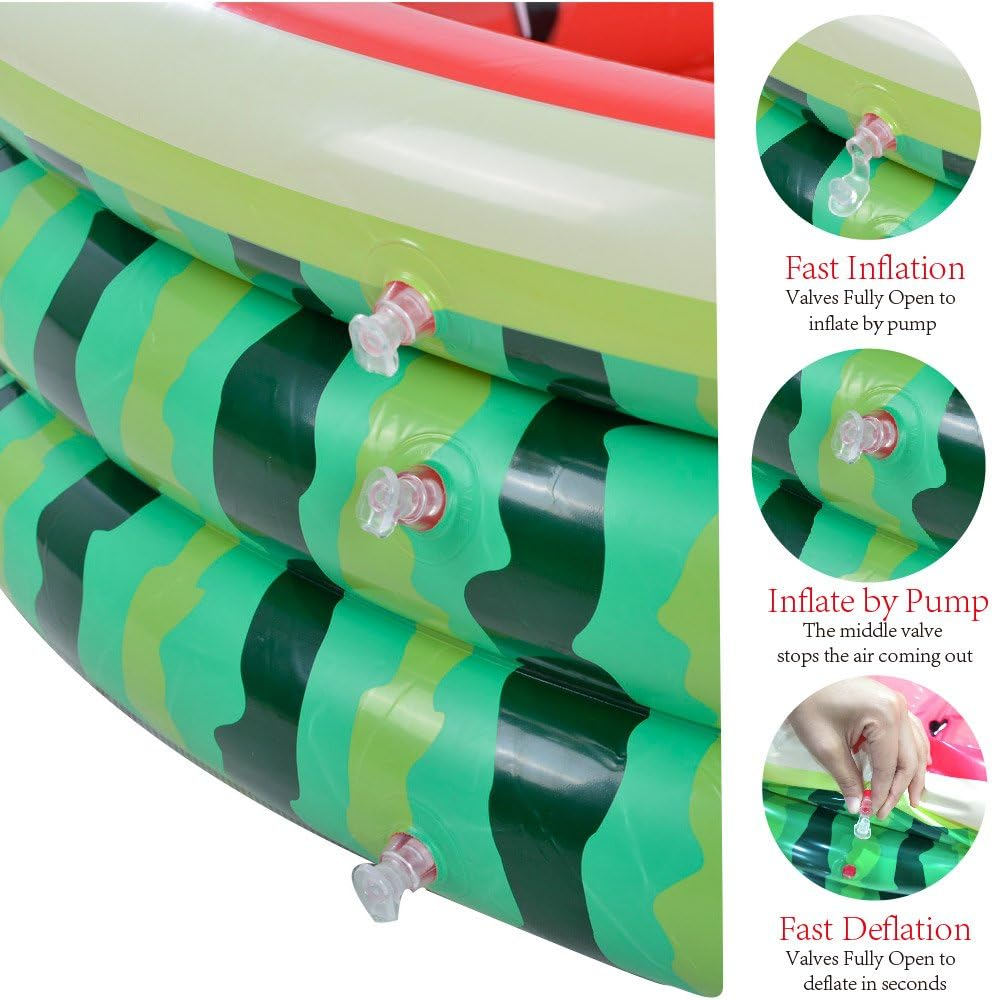 Kiddie Pool 5 Feet Watermelon Durable Inflatable Pool for Kids, Large Baby Pool Water Play Pool and Ball Pit for Indoor or Outdoor