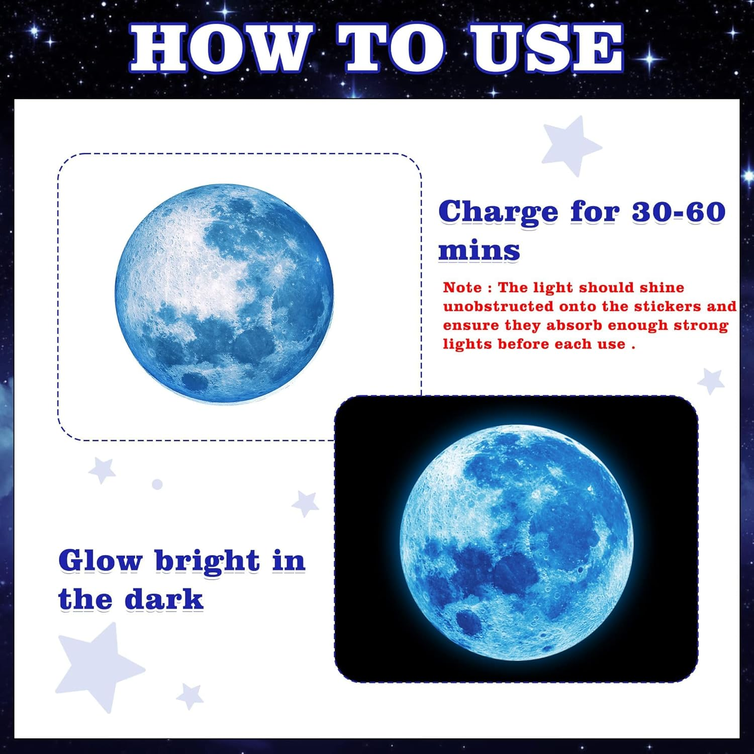 Glow in the Dark Stars and Planet Wall Stickers,Galaxy Astronaut Rocket Spacecraft Alien Decoration,Planet Wall Decals,Bright Solar System Wall Stickers for Kids, Lanets Spaceship Stars Blue image number 1