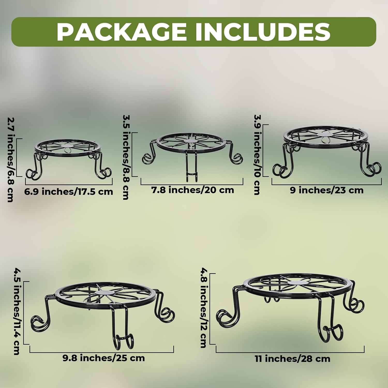 5 Pack Metal Plant Stands, Ditind Rustproof Iron Potted Stand Holder for Outdoor Indoor, Heavy Duty Flower Pot Stands for Multiple Plant, Plant Pot Shelf, round Supports Decor Racks for Garden Home image number 1