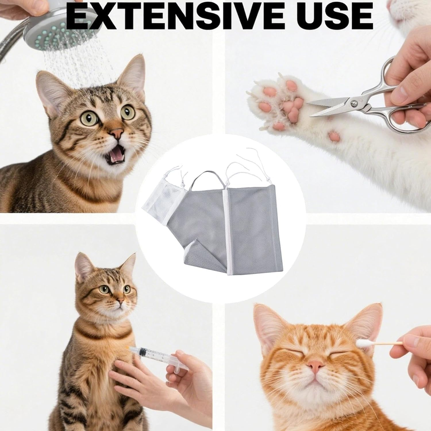 Adjustable Cat Bathing Shower Bag, 1Pc Anti-Bite & Anti-Scratch Cat Bath Washing Restraint Bag, Breathable Mesh Cat Grooming Bag for Shower, Grey image number 3