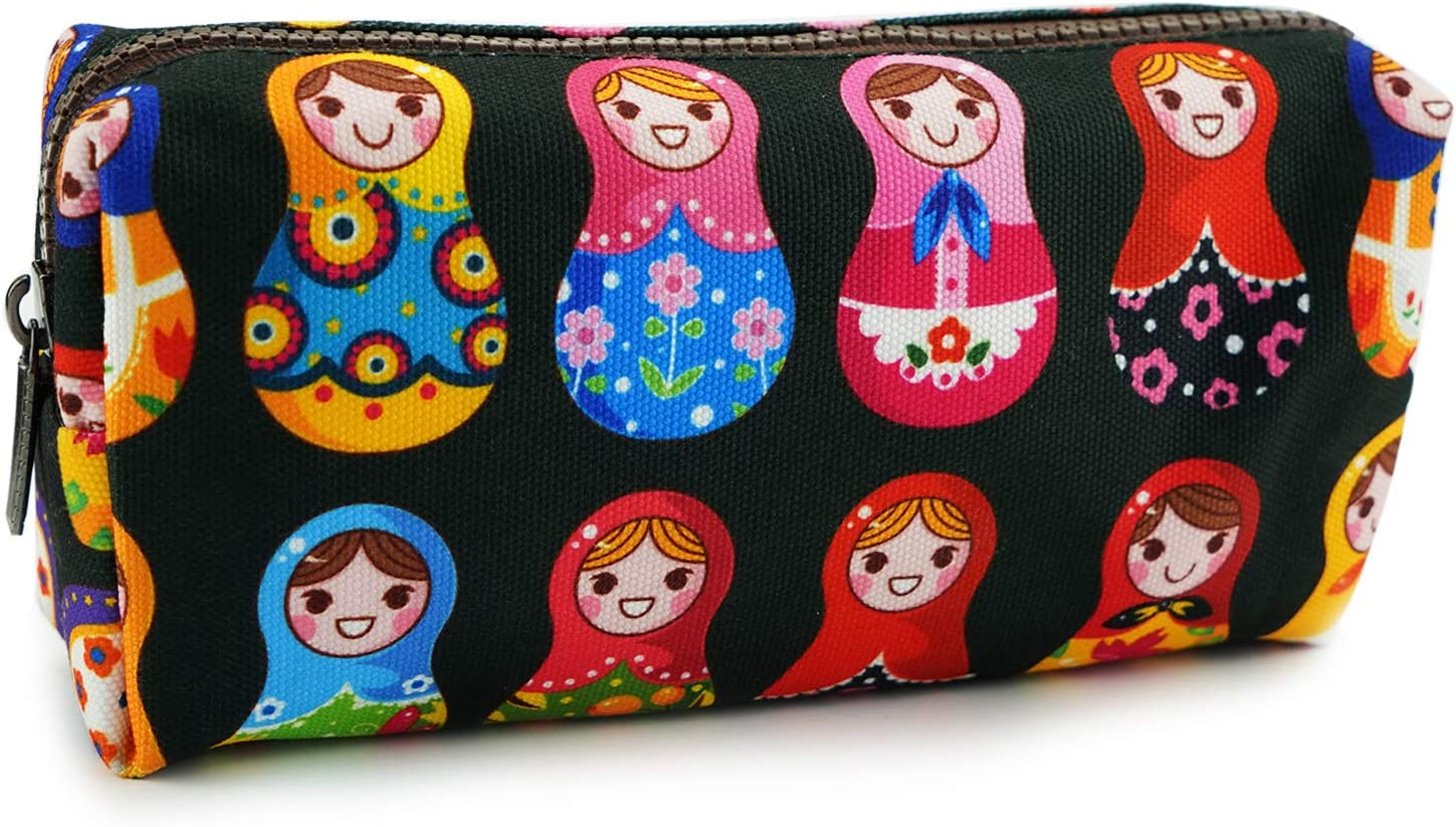 Lparkin Cute Matryoshka Doll Bag Canvas Pencil Case Zipper Pouch Small Cosmetic Bag Russian Doll Purse Teacher Gift Stationary Box Gadget Bag Make up Case Kawaii image number 1