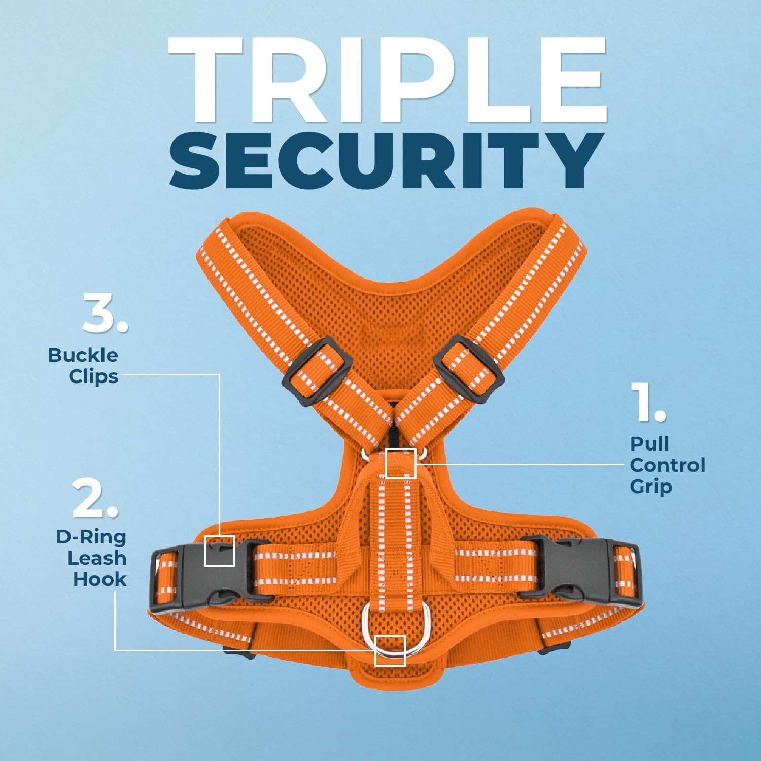 Air Frontier Mesh Dog Harness with Steel Leash D-Ring, Reflective Stitching, and Lightweight Breathable No-Pull Design, Adjustable Neck and Chest Straps for Small to Large Breeds - ORW, S image number 4