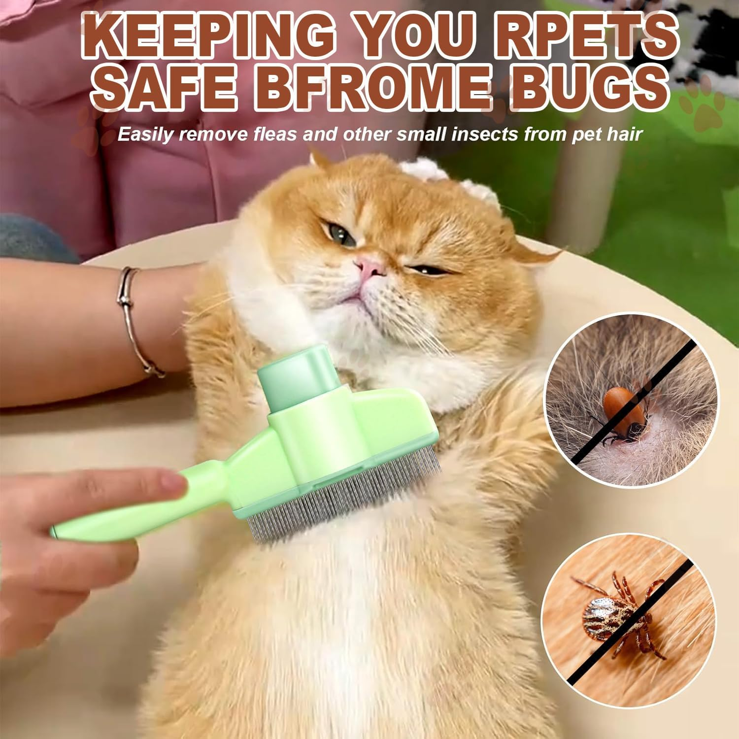 IONPSHG Cat Comb Grooming Tool Self Cleaning Grooming Brush for Cats and Dogs Cat Hair Removal with Release Button Pet Flea Comb Removes Fur Relieves Pain for Massaging and Cleaning Shedding Pet Hair