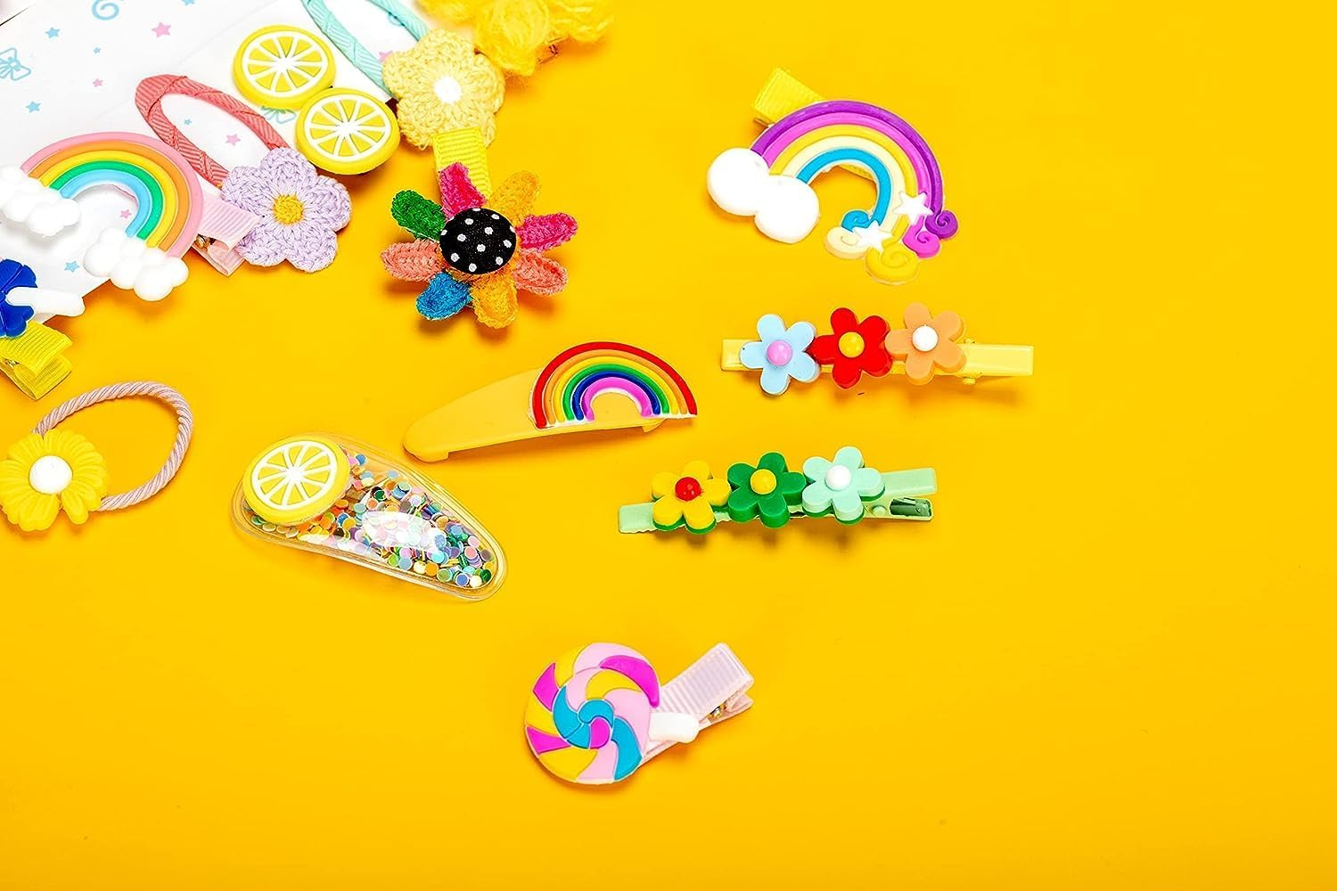28Pcs Baby Hair Clips for Girls, Cute Hair Clips Cute Hair Accessories Mix Colorful Set Non-Slip Flower Fruit Candy Rainbow Hair Pins Hair Barrettes Set for Girls Baby Girls Kids Teens