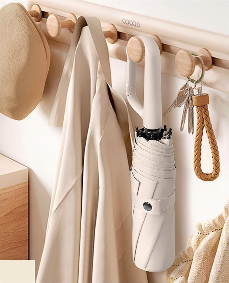 Compact Folding Umbrella Carabiner Handle Coating Layer Fabric Blocking UV Protection 99.9%/Car/Small Travel Backpack/Lightweight Portable/Rain Sun anti UPF 50/Men Women Kids image number 6