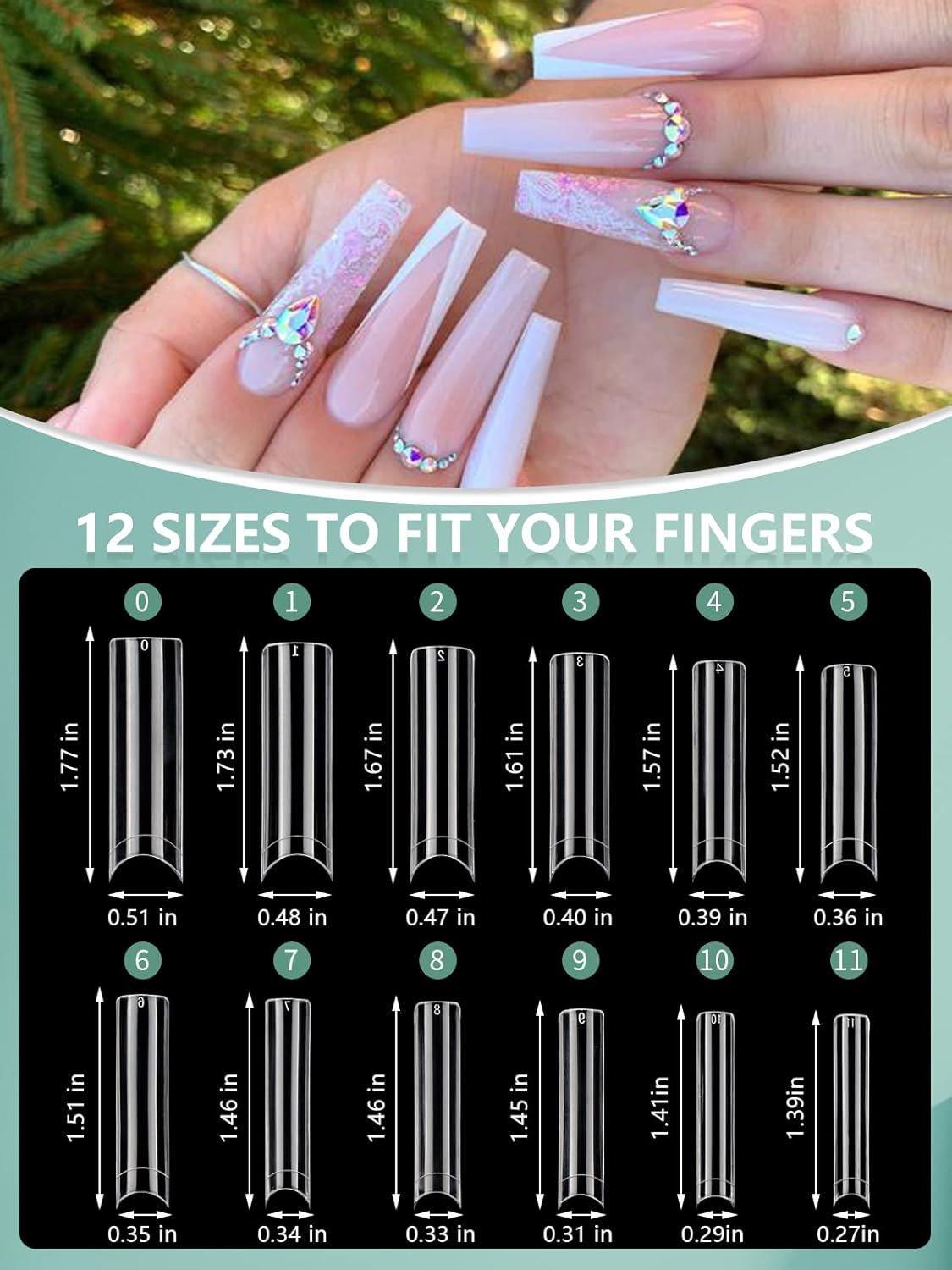 480PCS XL Long Clear Nail Tips, 240PCS Coffin Nails Tips with 240PCS NO C Curve Square Nail Tips for Acrylic Nails Professional, Half Cover Straight Ballerina Nail Extension Tips for Nail Salons Home image number 3