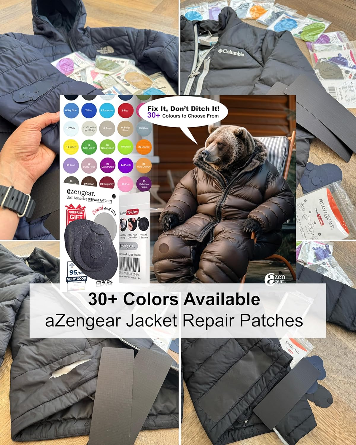 Azengear Repair Patches (2 Pack), Self-Adhesive, Waterproof, Tear-Cold-Heat-Resistant, Seal Tape to Fix Rips in down Jackets, Shoe Holes, Tents, Upholstery, Inflatables, Rvs (Black, 6X20Cm) image number 4