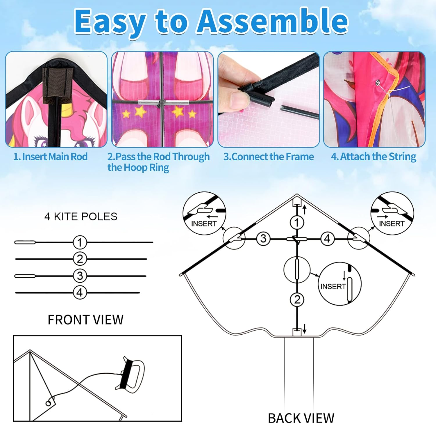 Kites, Kite Unicorn for Kids Outdoor Beach Park Lawn Games - Easy to Fly & Assembly & Carry image number 1