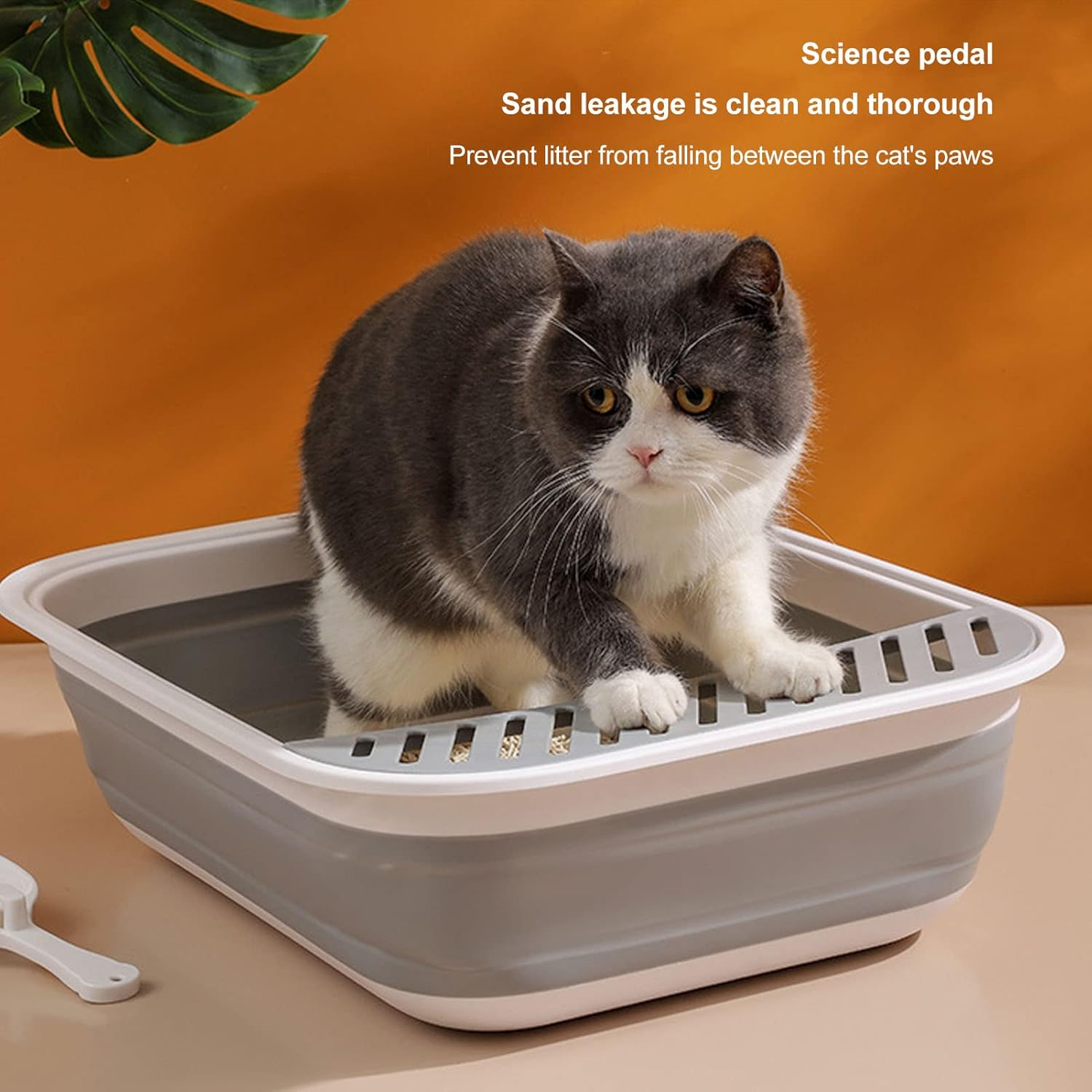 Cat Litter Box, Semi Enclosed Easy Cleaning Splash Proof Foldable Kitten Toilet, Waterproof Cat Travel Litterbox Cats Litter Pan with Litter Sifting Scoop for Indoor Cats Kittens Small Pets(Grey) - Pink image number 7