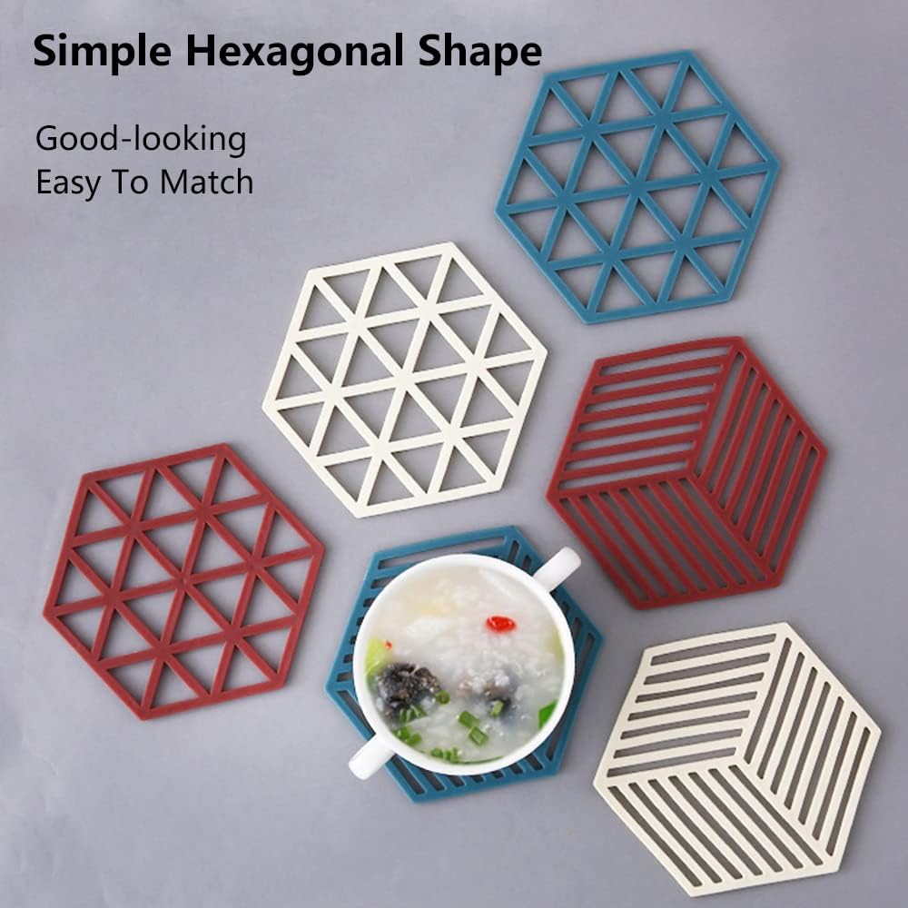 Extra Thick Silicone Mat, 4PCS Silicone Kitchen Mat, Heat Resistant Multi-Purpose None Slip Table Place Mats for Hot Pots Holder, Pads, Pans, Dishes, Spoon Rest, Coaster (White Triangle) image number 5