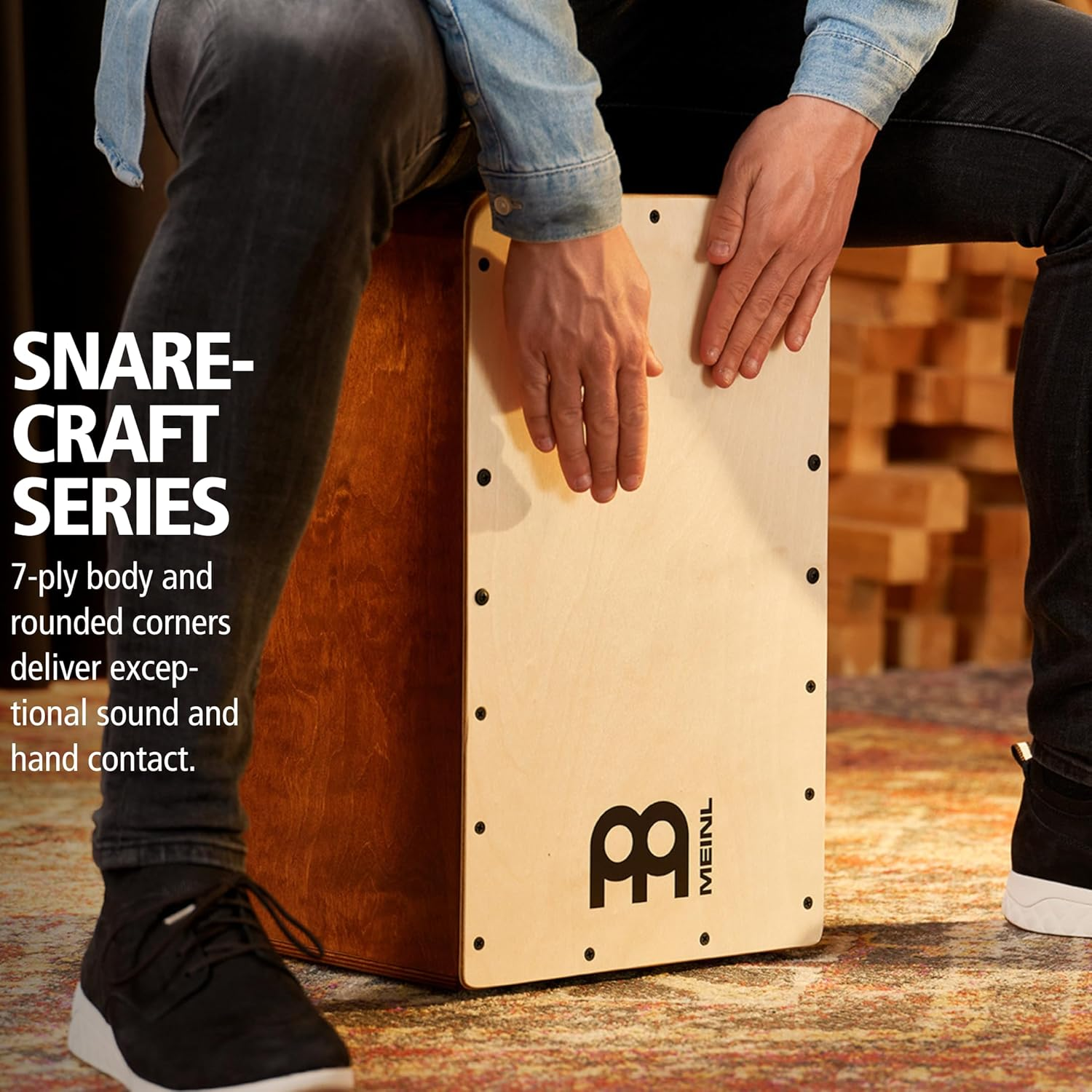 Meinl Cajon Box Drum with Internal Snares - MADE in EUROPE - Baltic Birch Frontplate/Almond Birch Body, Snarecraft Series, (SC100AB-B) image number 3