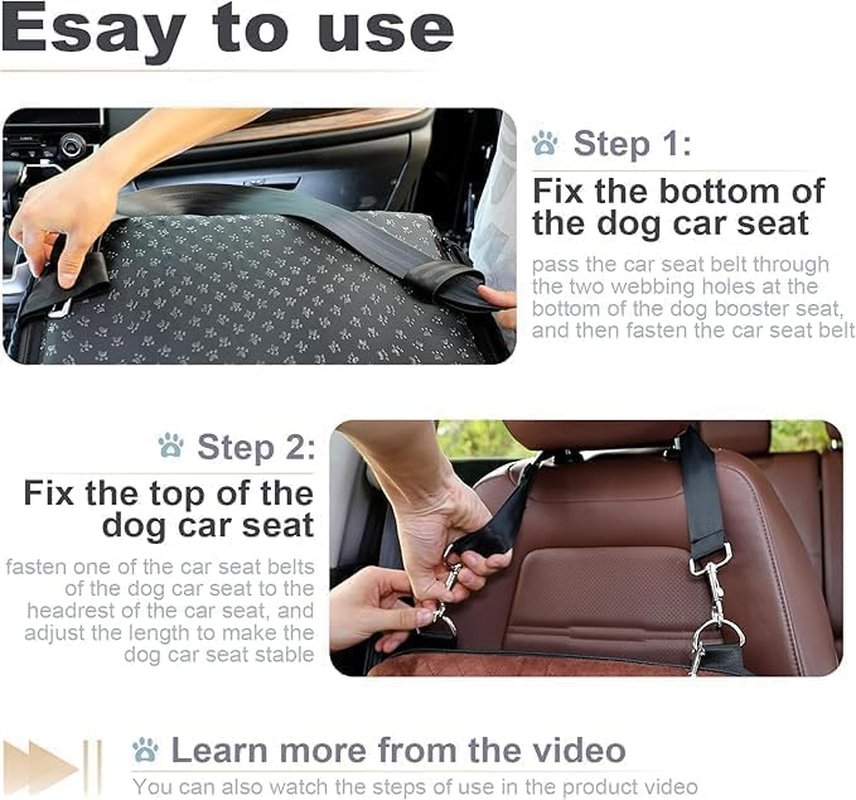 Dog Booster Car Seat for Small Dogs up to 30 Lbs &ndash; Elevated Pet Travel Seat, Safety Belt, Storage & Tether, for Front & Back Seats, Detachable & Washable (Black, 47Cm)