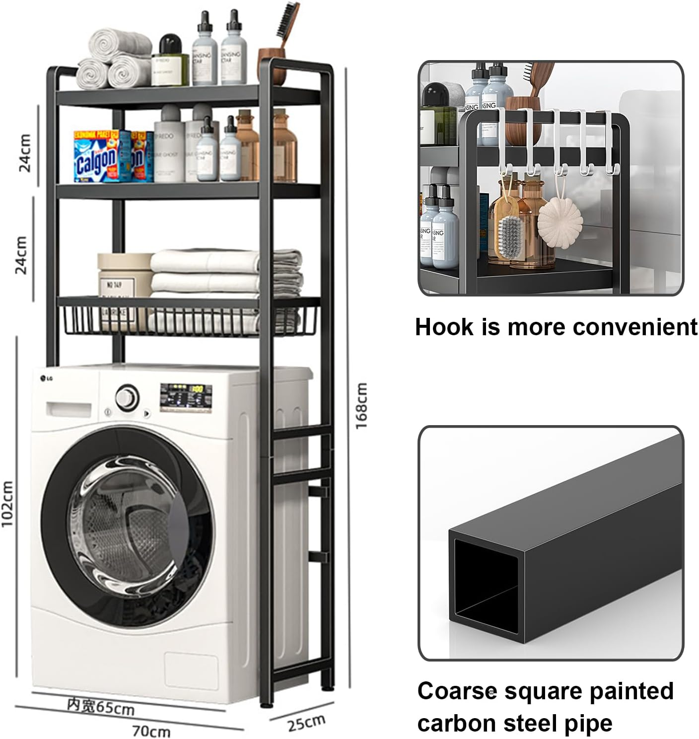 Enliansgo over the Toilet Storage, 3-Tier over Toilet Organizer Rack, Bathroom Organizer Shelf over Toilet, Freestanding above Toilet Shelf for Bathroom, Laundry, Bathroom Stand Organizer Space Saver image number 6