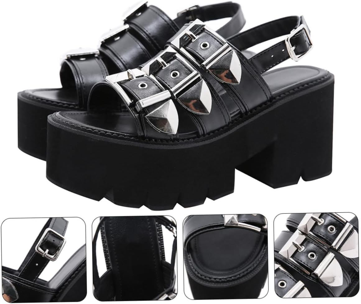 Summer Thick-Soled Open Toe Sandals for Women Chic Black Platform Shoes with Unique Design and Comfortable Stylish Summer Footwear image number 5