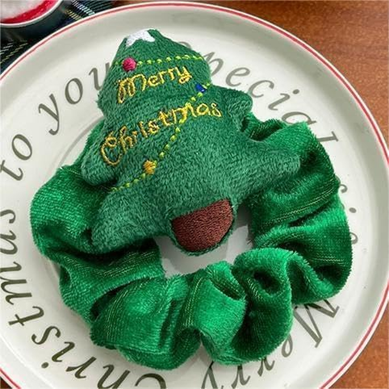 Zynfora 3PCS Christmas Hair Scrunchies Velvet Christmas Hair Ties Elastic with Christmas Tree Santa Claus Elk Hair Bands Hair Ties Xmas Ponytail Holders Hair Accessories for Women Girls image number 5