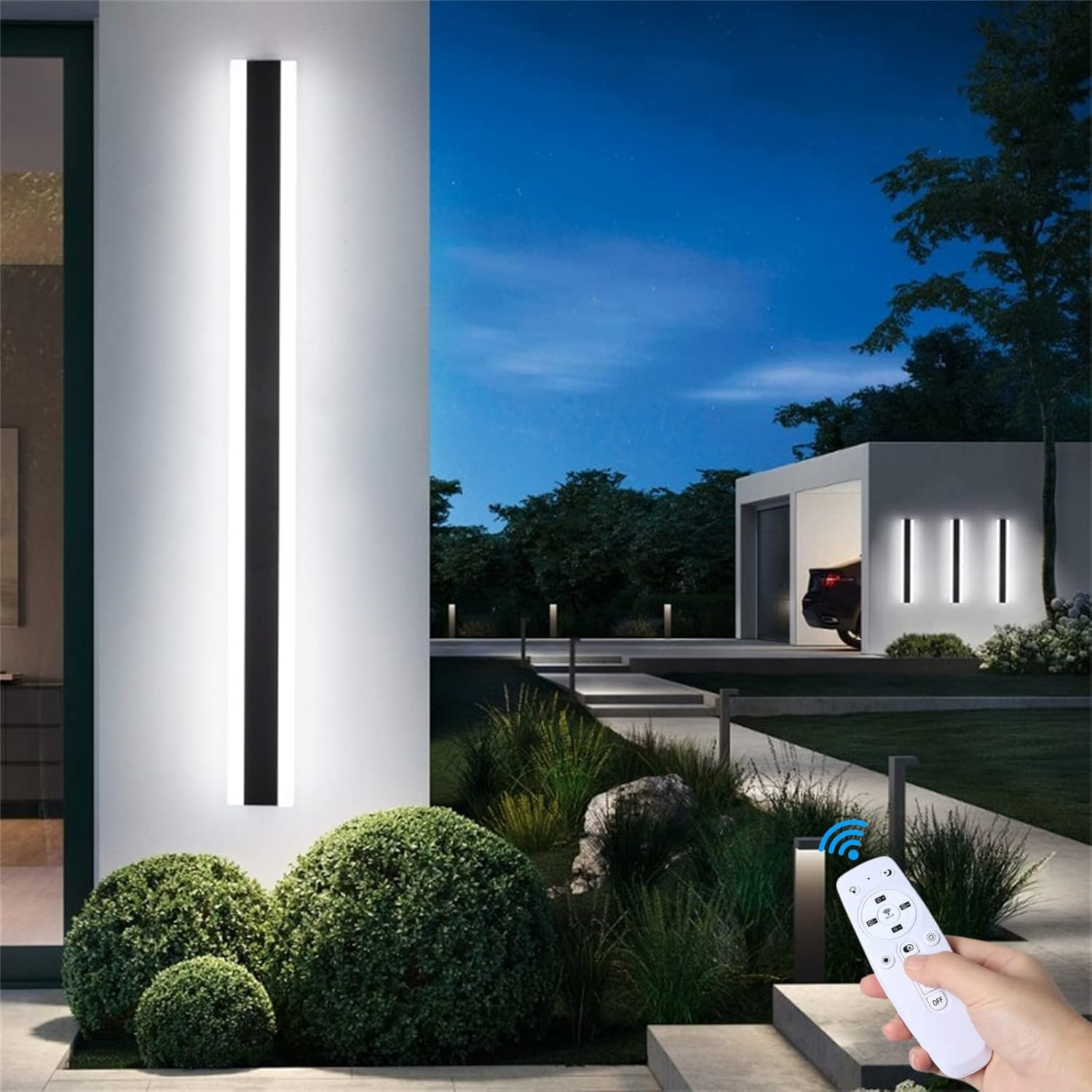 LED Outdoor Garden Wall Light Lamp Dimmable with Remote Control Wall Sconce Black outside Indoor Long Strips Lights IP65 Waterproof Exterior Bar Wall Lamp Fixture for Patio Hallway Garage (150Cm 78W) - 150Cm 78W image number 6