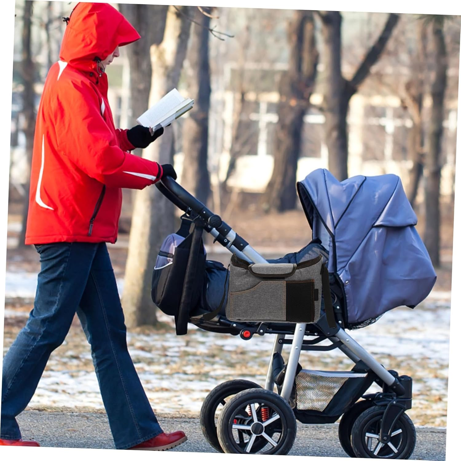 Stroller Hanging Pouch and Baby Diaper Bag Purse for Newborns, Adjustable Shoulder Strap, Waterproof Storage Organizer for Baby Supplies and Stroller Accessories image number 4