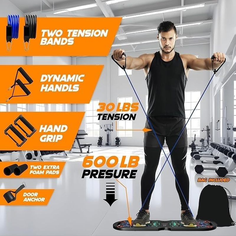 APEXORIGIN Push up Board Home Gym Pushup Board with Handles Professional Strength Training Equipment, Foldable Pilates Bar and 20 Fitness Accessories with Resistance Bands and Ab Roller Wheel image number 6
