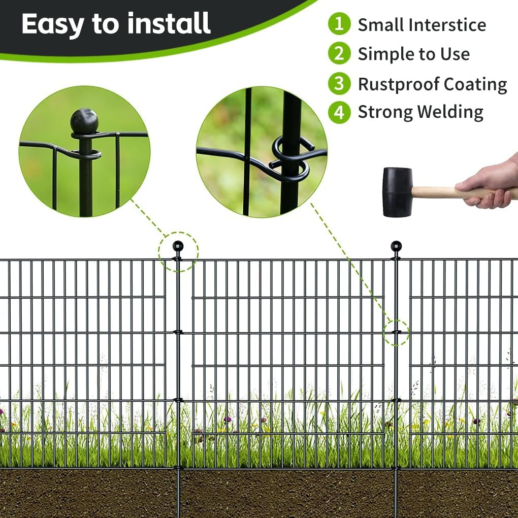 Springup No Dig Garden Fence for Outdoor Yard Decorative Animal Barrier Fencing Rustproof Metal Wire Panel Border for Dog Rabbits and Patio Ground Stakes (K21- Black, 20 Panels - 14.72M(L) X 81Cm(H)) image number 2