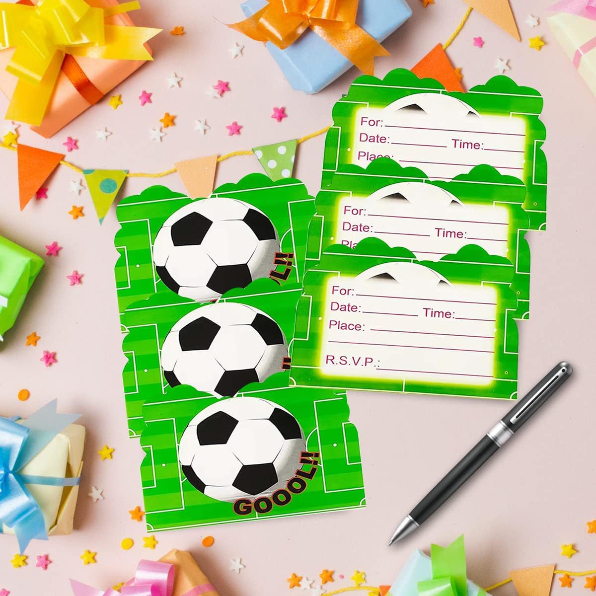 30Pcs Soccer Birthday Party Invitations, Sports Themed Party Invitation Cards, Soccer Theme Party Decorations Supplies, Birthday Football Theme Party Blank Invitations for Kids or Adults image number 4