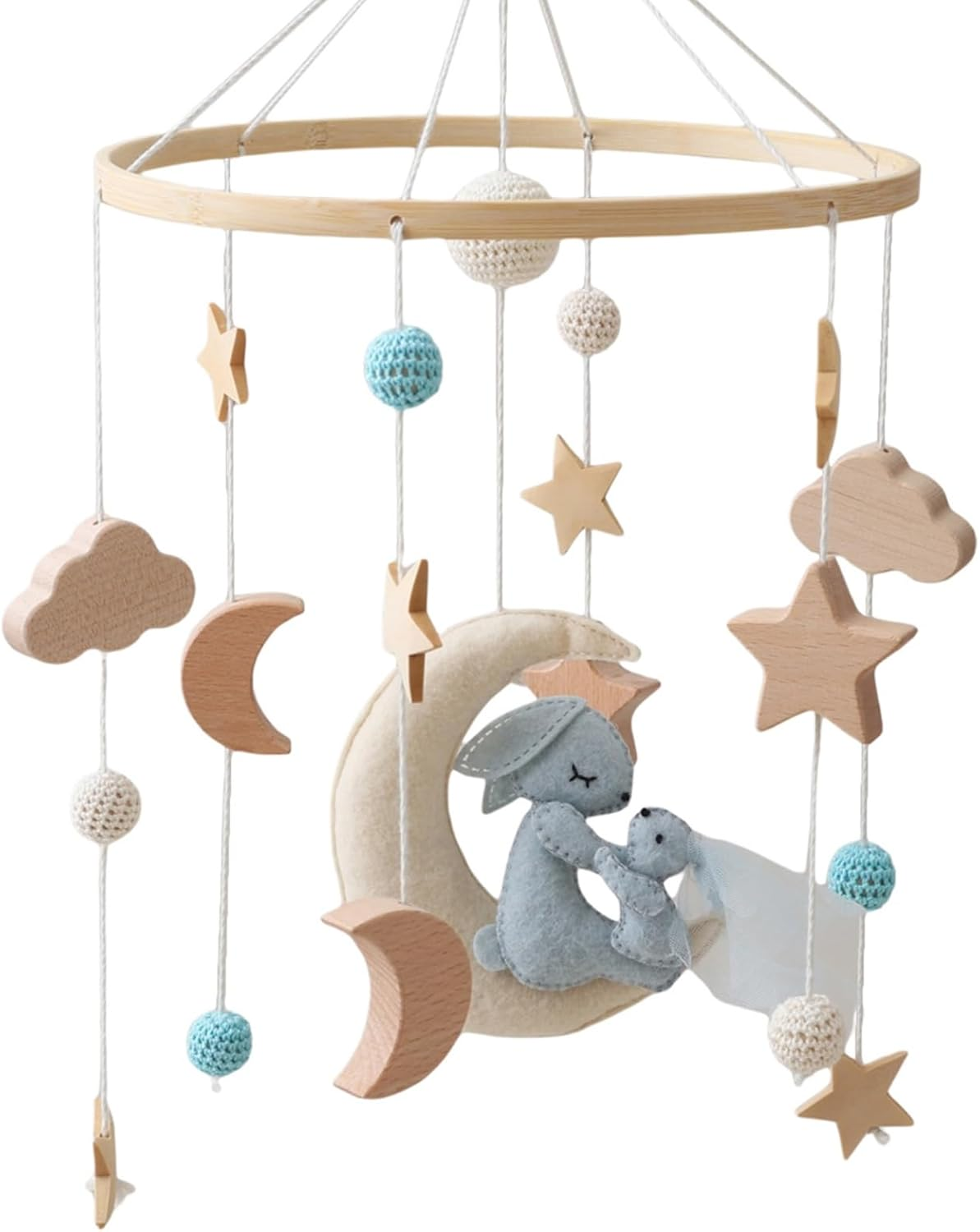 Mobile Baby Moon Rabbit Baby Bed Bell with Stars Clouds Wind Chimes Baby Mobile Cute Baby Room Decoration Newborn Gift for Boys Girls image number 4