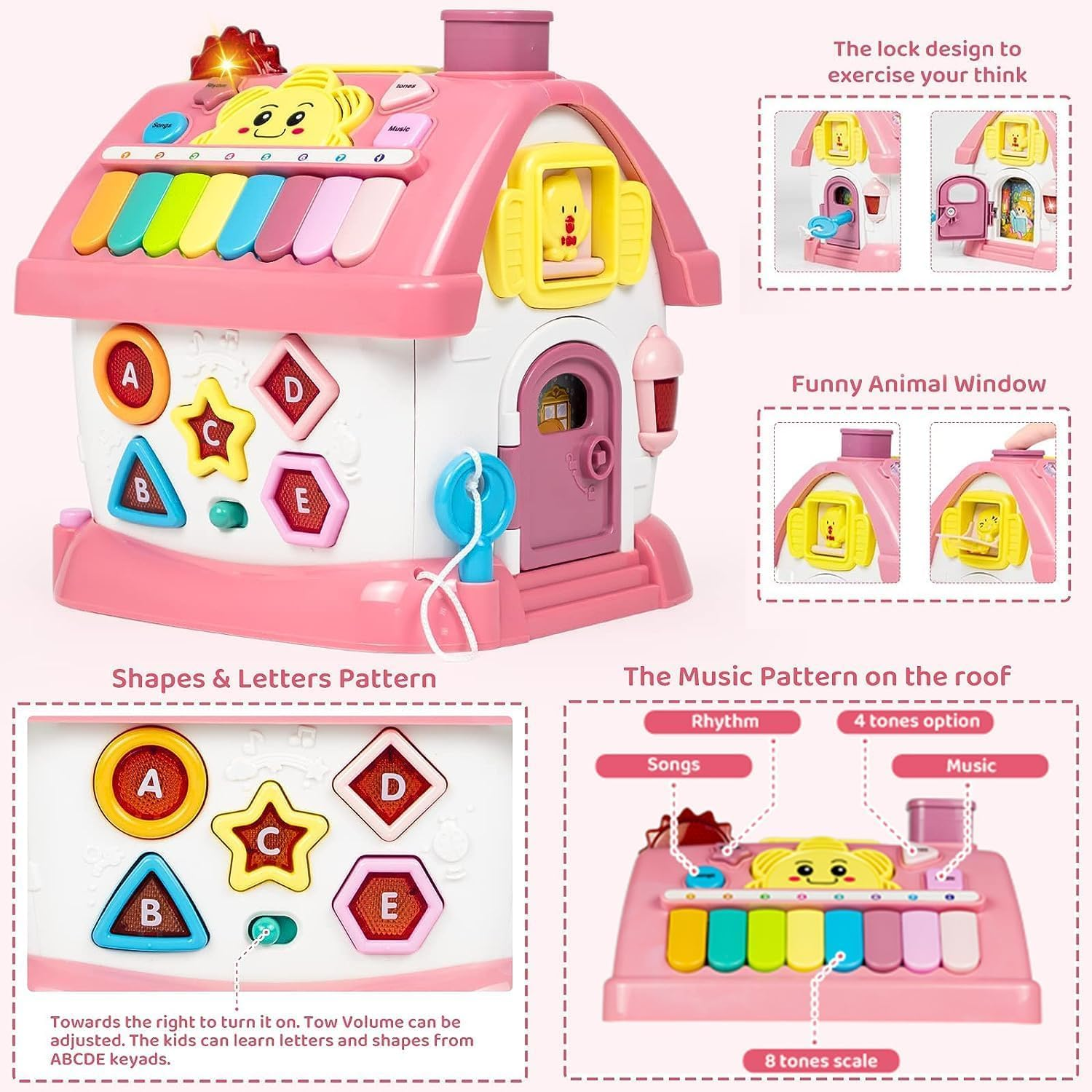 Toys for 1+ Year Old Girls, Montessori Toddlers Toys with Sound/Lights/Music/Clock/Telephone/Car 8 in 1 Multi-Functional House, Early Educational Birthday Girl and Boy image number 6