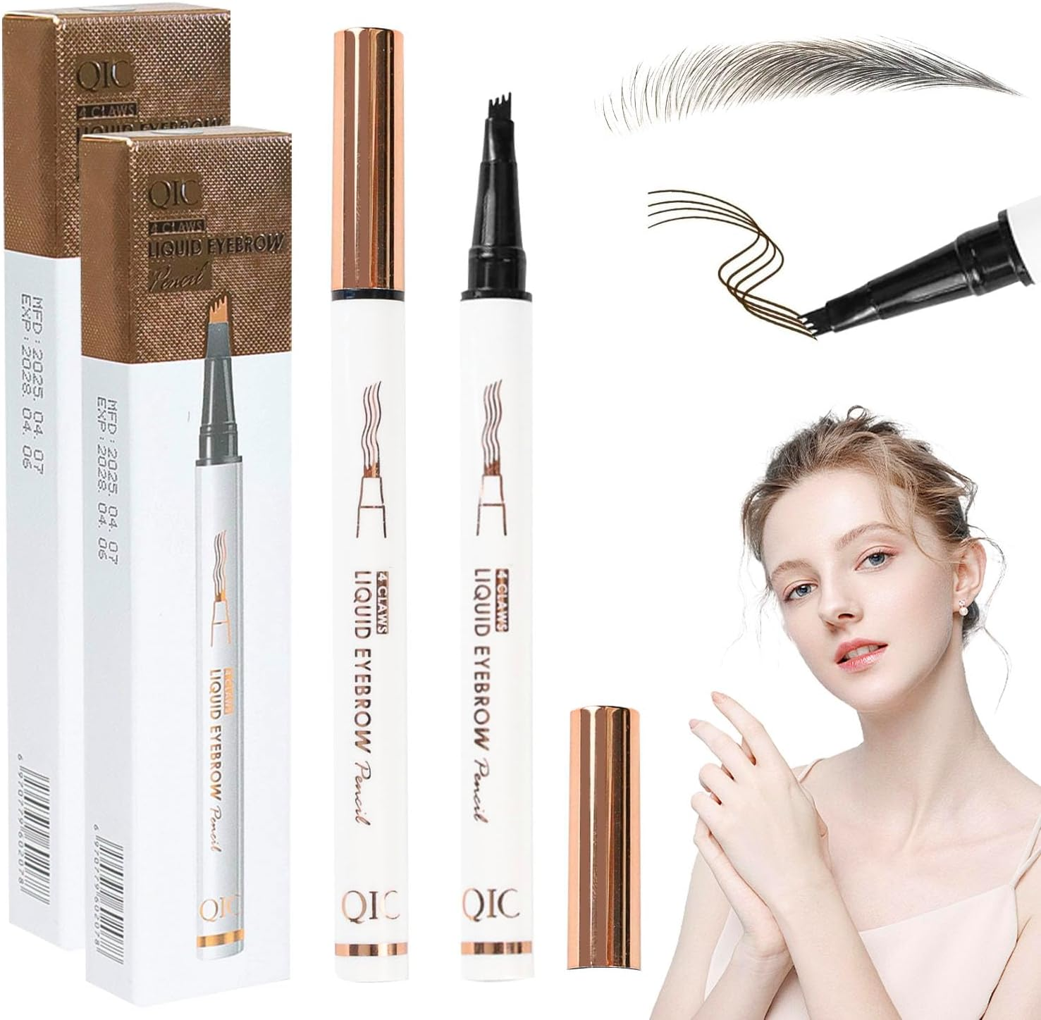 Pack of 2 Magic Microblading Eyebrow Pencil with 4 Micro Fork Tips, Smudge-Proof Eyebrow Colour, Provides Natural Looking, Defined Eyebrows image number 4