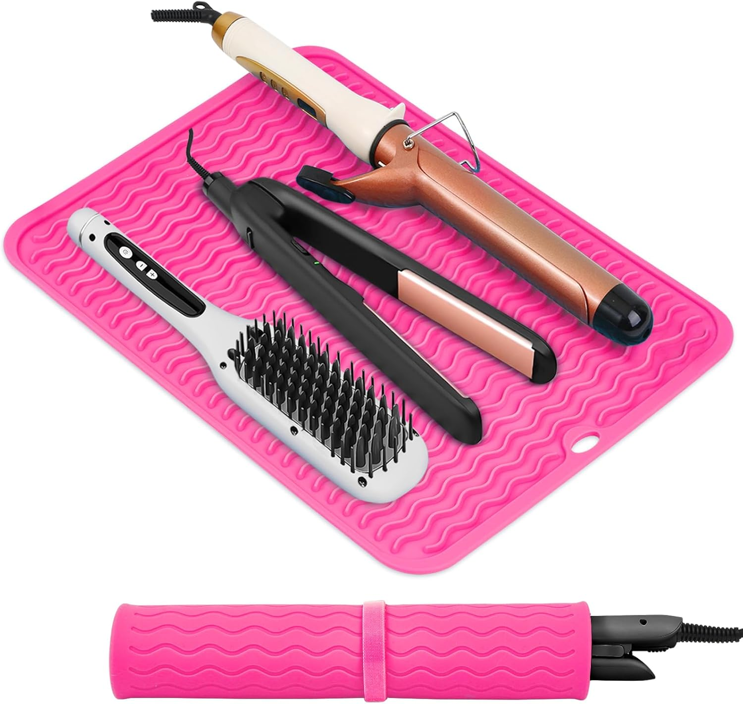 Suafrnut Oversize Silicone Heat Resistant Mat, Portable Travel Mat Cover for Curling Irons, Flat Irons, Hair Straightener and Hot Hair Styling Tools(14.2" X 11")