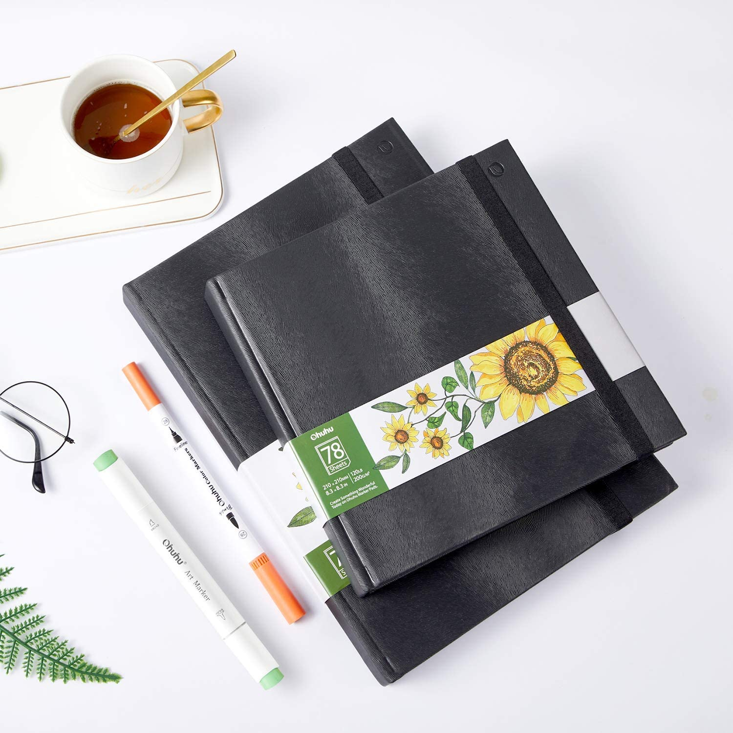Ohuhu Marker Pads Art Sketchbooks, 2-Pack 21X21Cm & 21X30Cm, 120 LB/200GSM Smooth Drawing Papers, Each Size Holds 78 Sheets/156 Pages, Hardcover Sketch Book, Specially Designed for Alcohol Markers image number 6