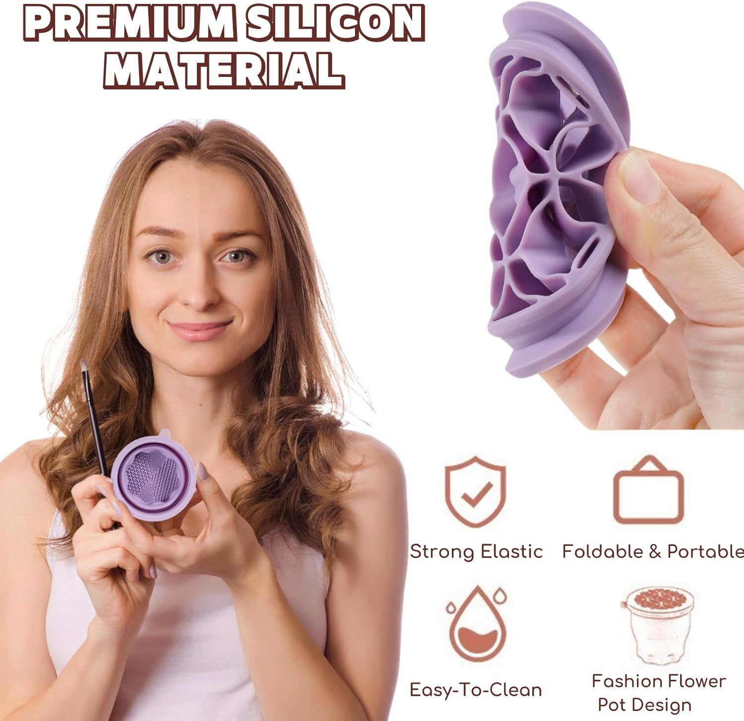 3-IN-1 Silicone Makeup Brush Cleaner & Holder - Portable Folding Washing Tool,Travel-Friendly Brush Cleaner Mat for Brushes,Sponge,Powder Puff - Cosmetic Brush Cleaning & Drying Organizer-Purple - Purple image number 3