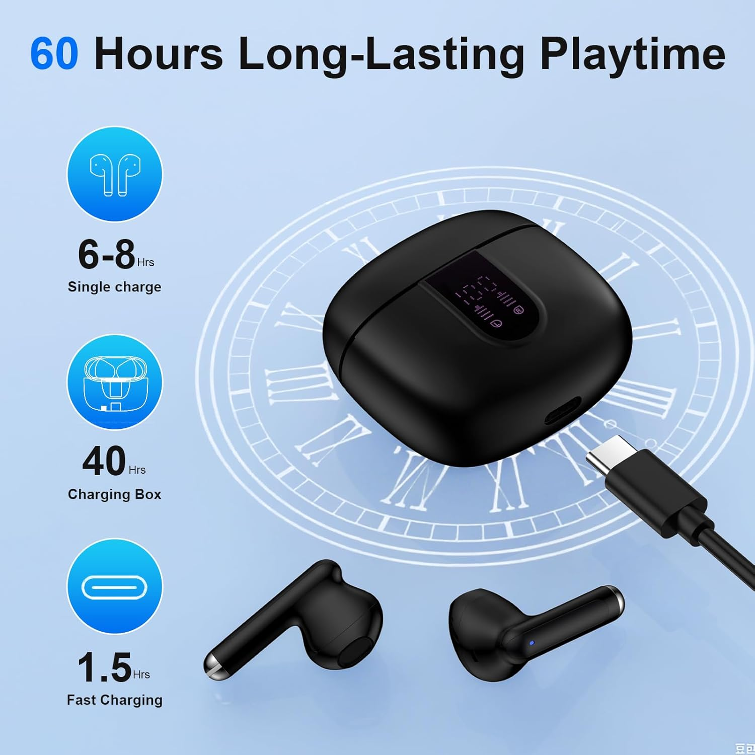 Samsung Earbuds,Wireless Bluetooth Headphones for Samsung Galaxy S25 Edge/S25 Ultra/S24 FE/S23/S22/S21/A16 5G/Z Flip7/Fold7, 60H Ear Buds Noise Canceling IPX7 Waterproof LED Earphones for Iphone 16E image number 1