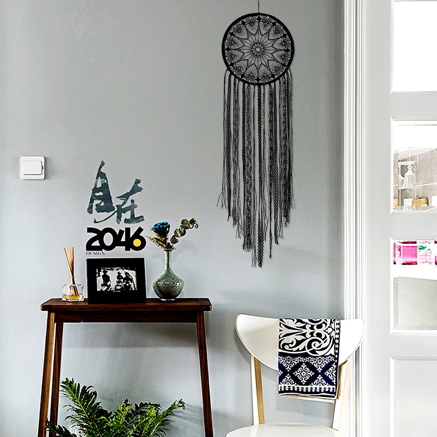 LOMOCRAFT Dream Catcher-Handmade Traditional Dream Catcher Wall Hanging Home Decoration Ornament Decor Craft Gift Black Lace image number 2