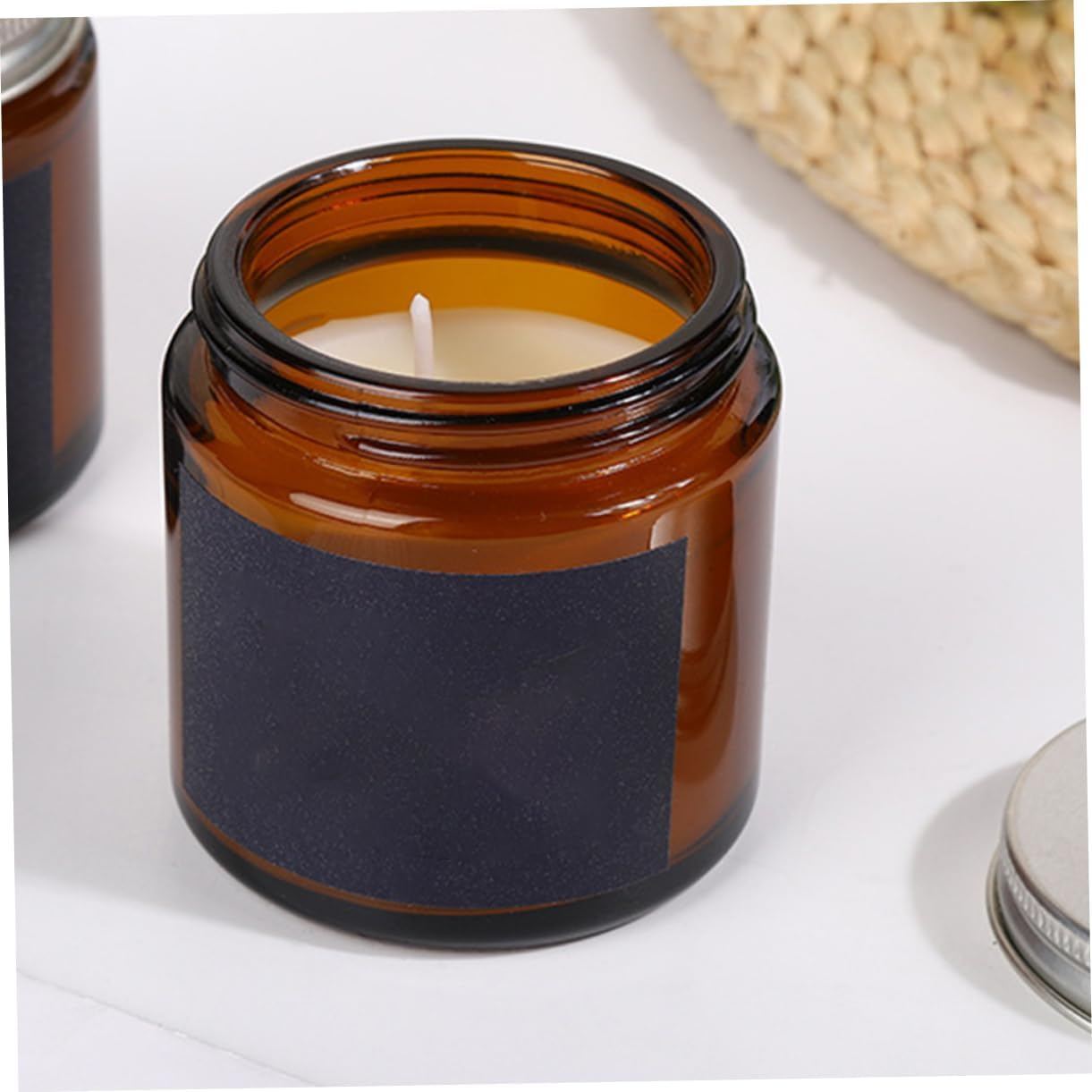 CONGARTENO 6Pcs Amber Glass Candle Jars Fillable Wax Candle Holders with Airtight Lids Spice Lotion Storage Unique Design for Wedding Favors image number 4