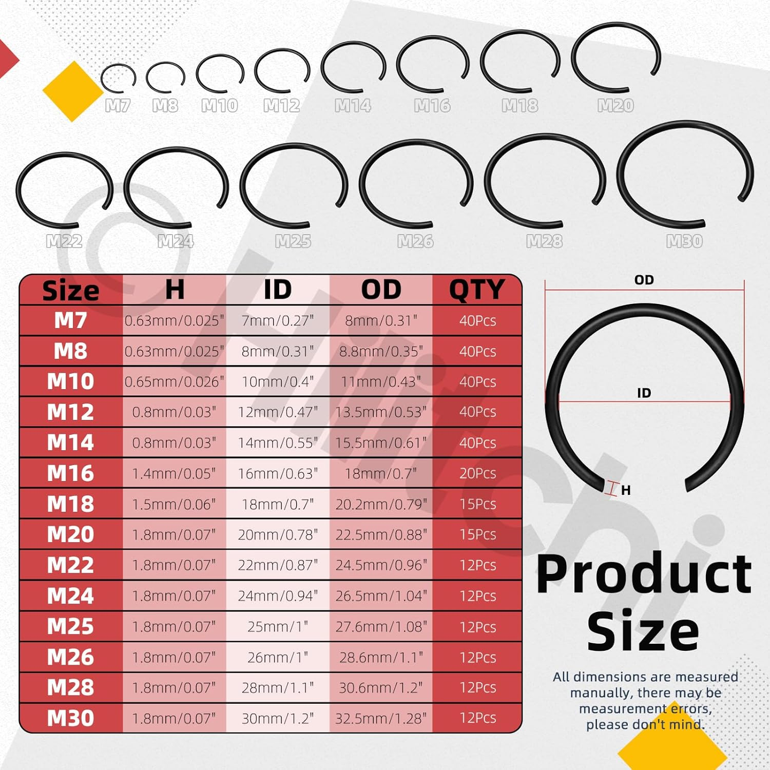 Hilitchi 322Pcs round Wire Snap Rings for Hole, Manganese Steel C-Clips Internal Snap Rings Assortment Kit for Cylinder Automobile image number 4