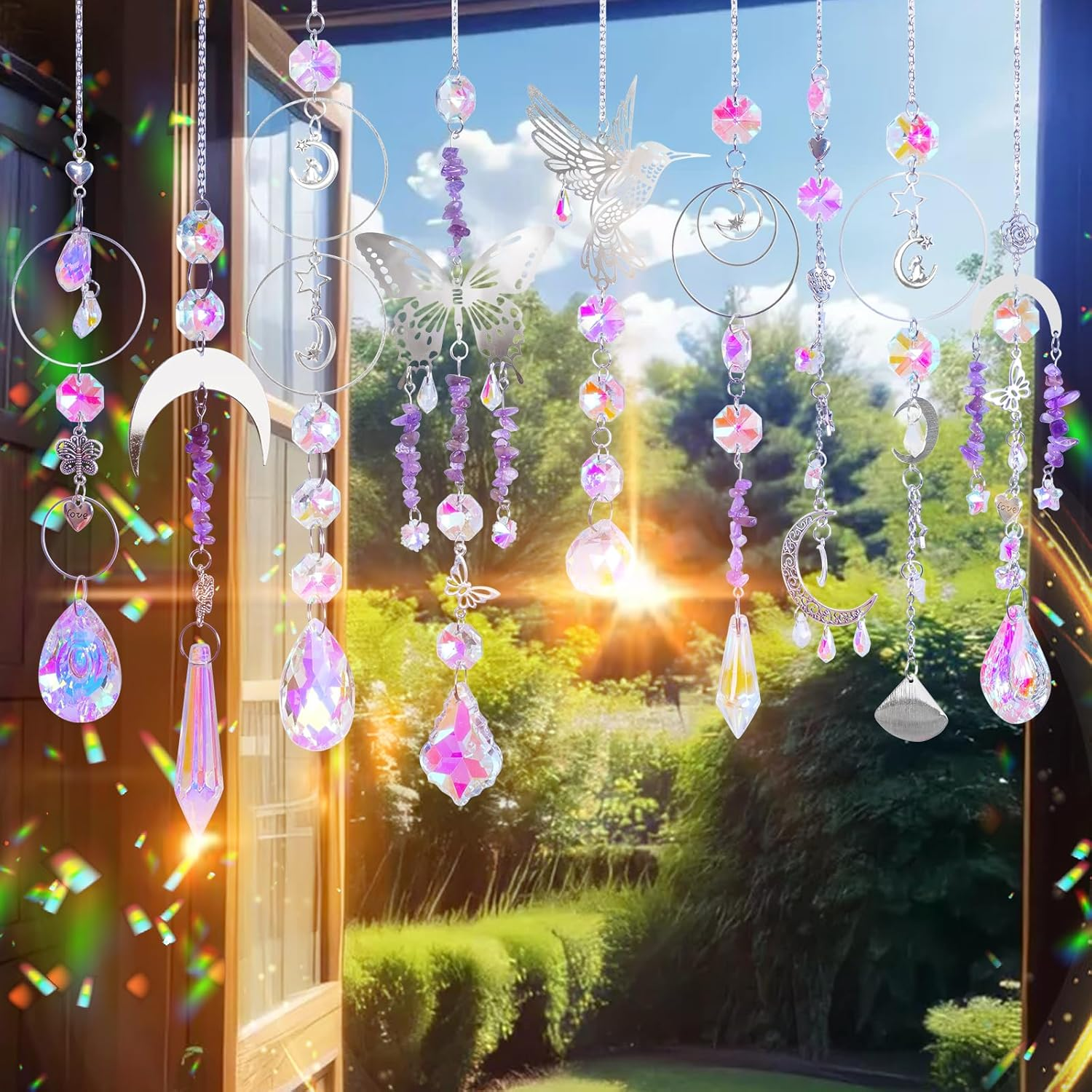 Nuyikaso 400Pcs DIY Sun Catchers Crystal Making Kits Craft for Adults Suncatcher Hummingbird Window Wind Chime Sun Catcher Decoration Pendant Prism for Home Office Garden Christmas Wedding