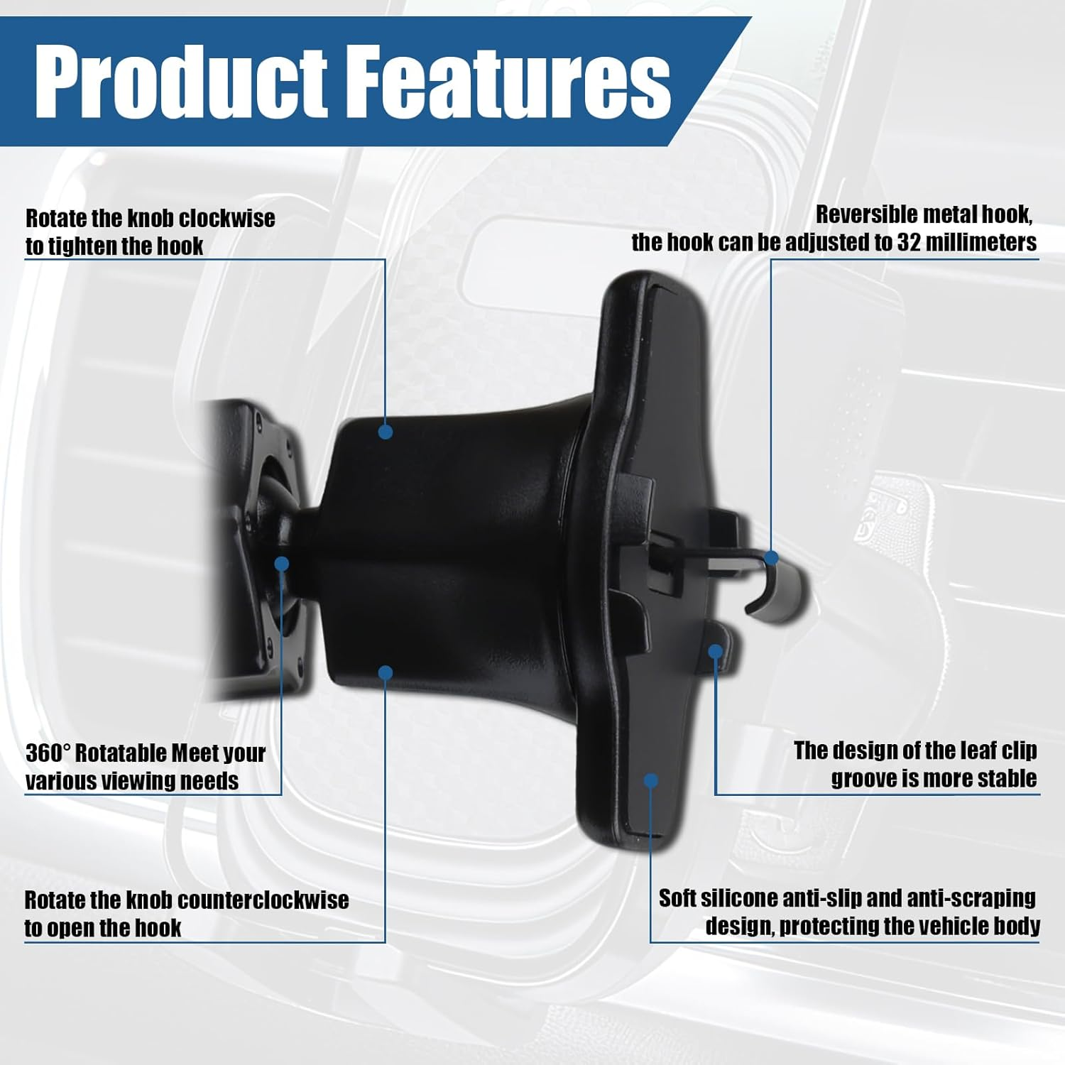 360&deg; Rotation Car Phone Holder for Air Vent, Upgraded Metal Hook Clip, Universal Car Mount Phone Holder with One-Button Release,Compatible with Iphone 16/15/Samsung 4.0''-7.0'' Phones image number 6