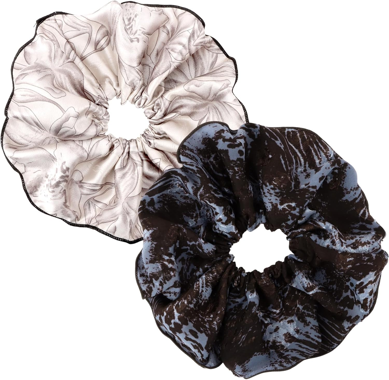 Bumlofa 2 Pieces Printed Pattern Hair Scrunchies Women Set Silky Texture + Retro Designs for Hair Bobbles Girls image number 4