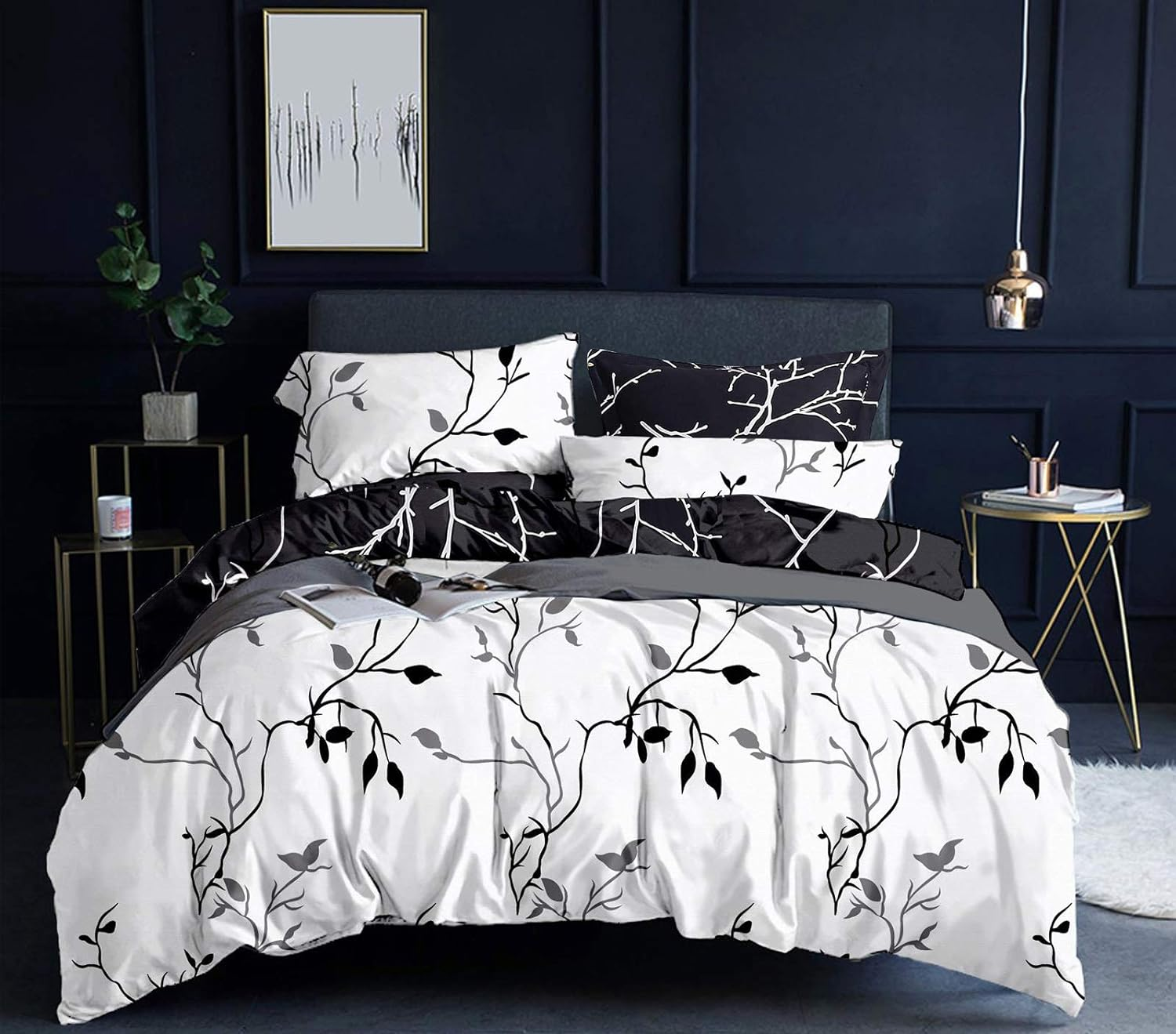 Tree Reversible Double/Queen/King/Super King Size Duvet/Doona/Quilt Cover Set (Queen, Blue&Beige)