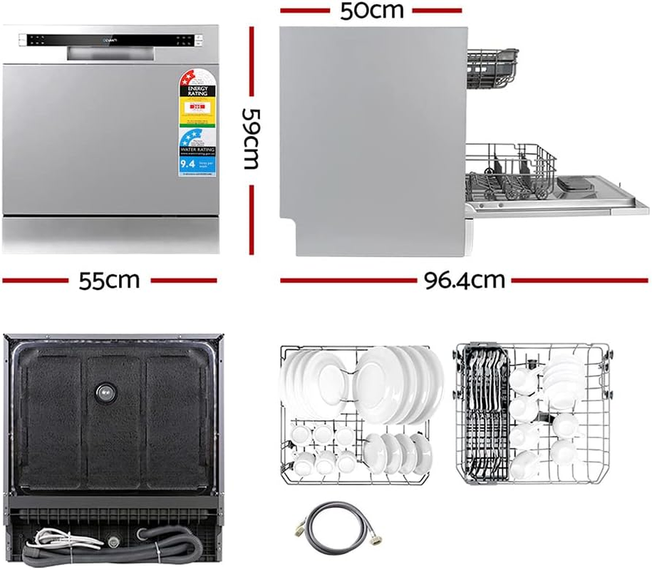Devanti Benchtop Dishwasher Countertop Freestanding Dishwashers 8 Place Settings, Touch Control LED Display, 6 Wash Programs Delay Start Drying System Silver image number 2