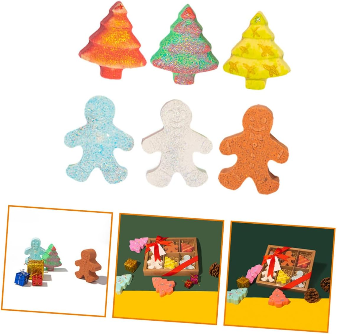 6Pcs Gingerbread Man Bath Salt Ball Christmas Carton Theme Natural Bathing Bombs Skin-Friendly Fragrance Bubble Bombs for Shower Bath image number 4