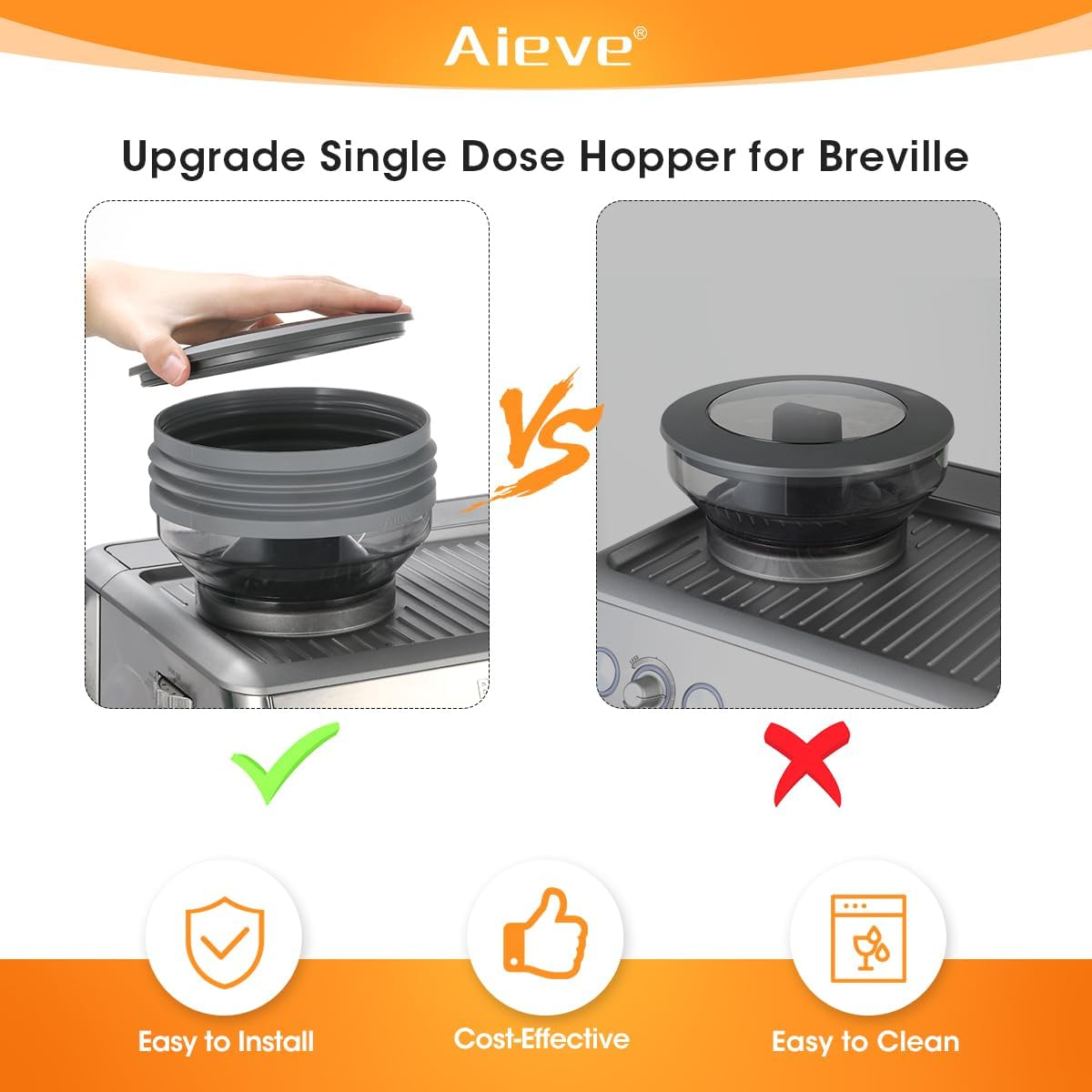 AIEVE Silicone Bellow Compatible for Breville Barista Express, Single Dose Hopper for Breville Espresso Machine,Gray image number 3