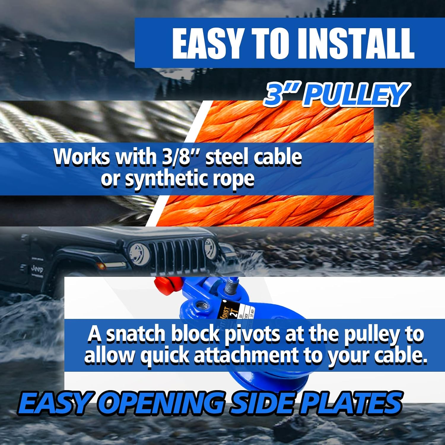 FITHOIST 2 Tons Snatch Block with G80 Chain | 3" Sheave for 3/8" Inch Wire Rope | High Strength Snatch Blocks for Towing and Recovery Applications | Tow Truck Rollback Wrecker Car Hauler Winch image number 5