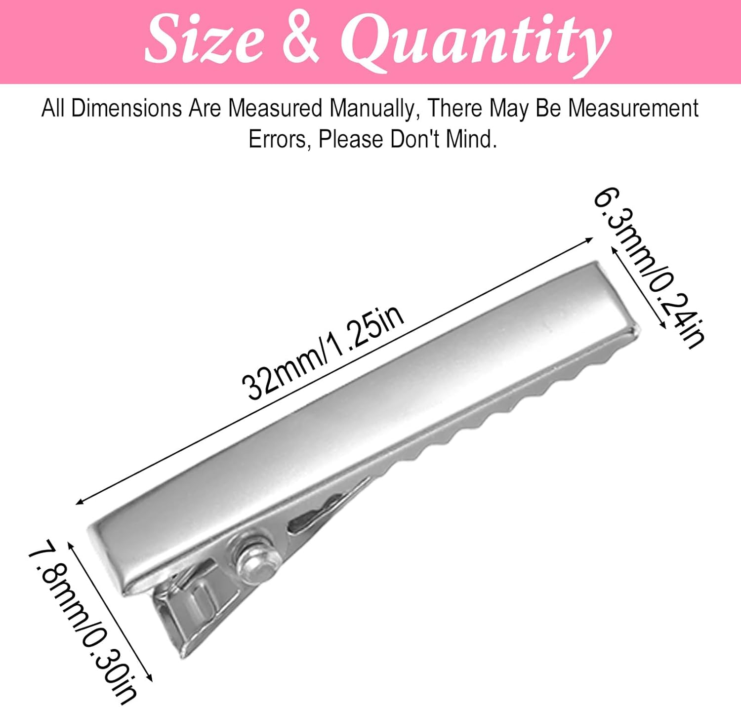 Pack of 200 Crocodile Clips Hair, Hair Clips, Small Plain Silver Hair Clips, Small Crocodile Clips, Hair Clips, Women'S Hair Clips, Metal Duckbill Hair Clip (32 Mm)