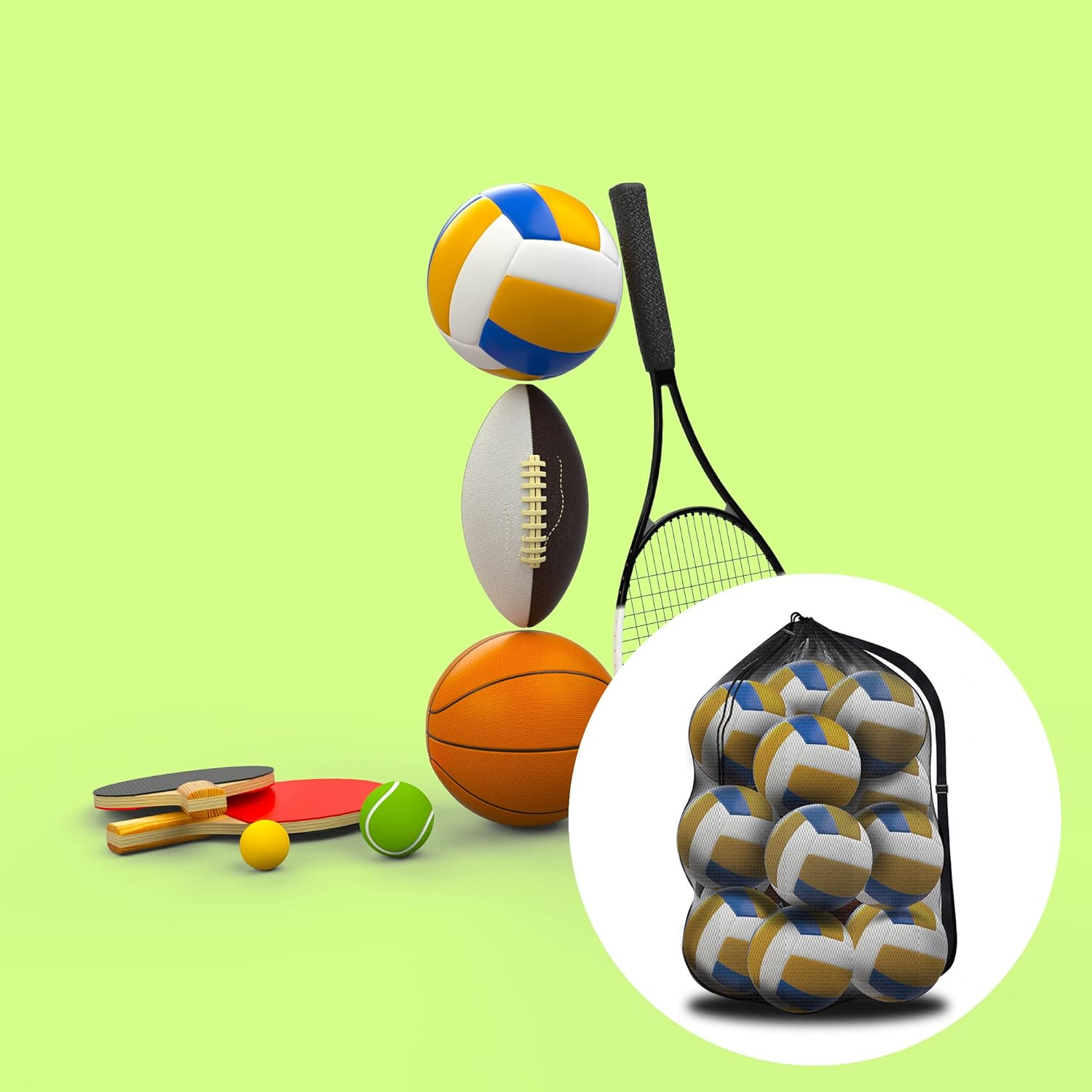 KINBOM Mesh Ball Bags Drawstring Large, Extra Large Sports Ball Bag Net Sturdy Mesh Equipment Bag for Storing Basketball Volleyball Soccer Tennis Sportswear Team Jersey (39.4X28.3Inch)