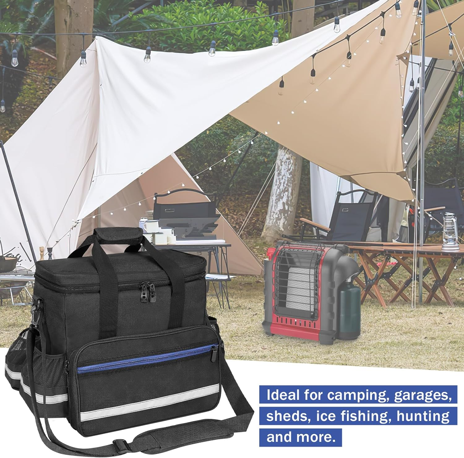 ORKELS Propane Heater Carry Bag Compatible with Mr. Heater MH18B & Big Buddy, Portable Carrying Case with Multiple Pockets and Anti-Slip Bottom for Camping, RV Travel, Ice Fishing, Bag Only