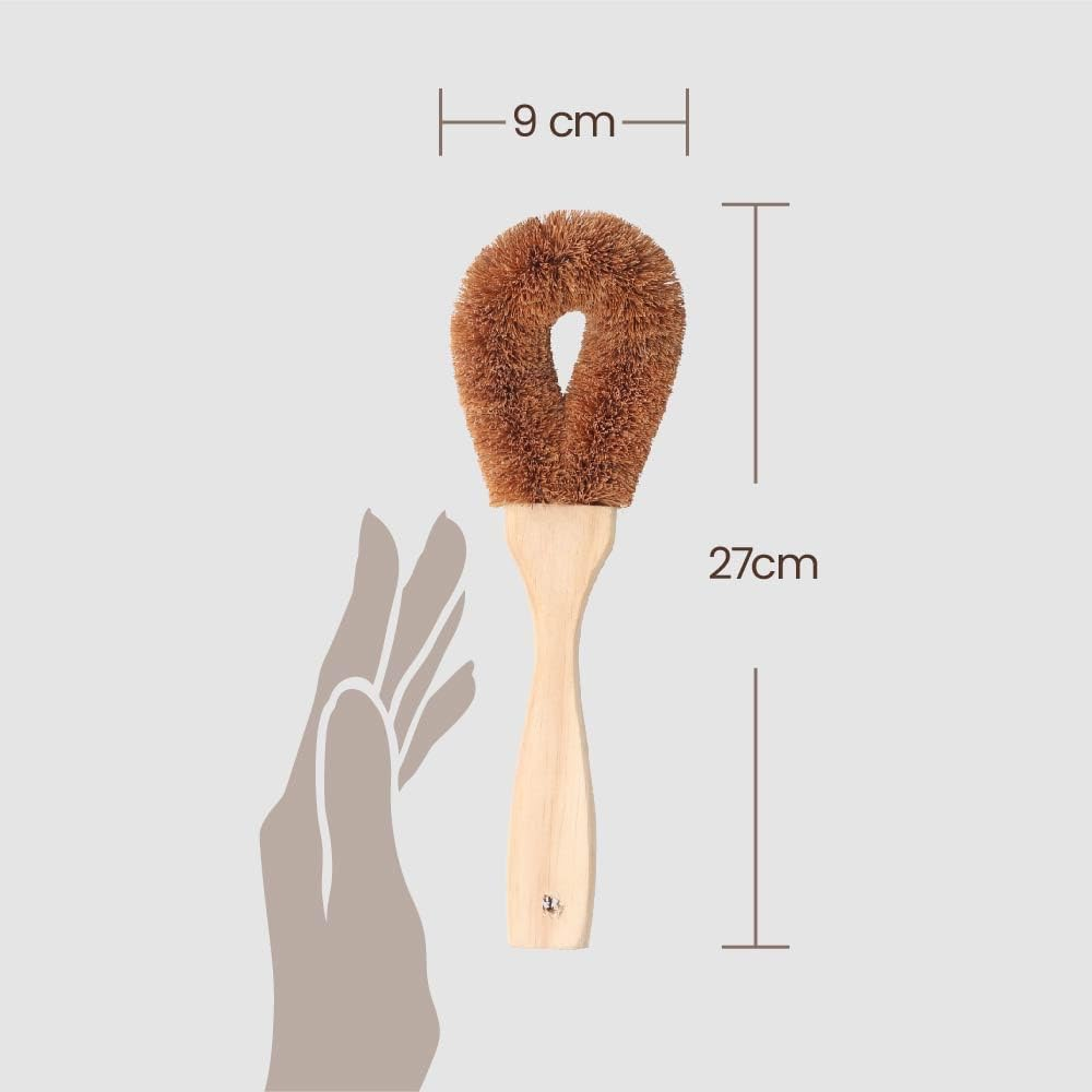 Eco Basics Natural plus Dish Brush, Large &ndash; Ethically Handmade, Plastic-Free, Natural Rubber Wood & Coconut Fibers, 26.5X8.5Cm, Durable Eco Cleaning for Dishes, Pots, Pans, Vegetables